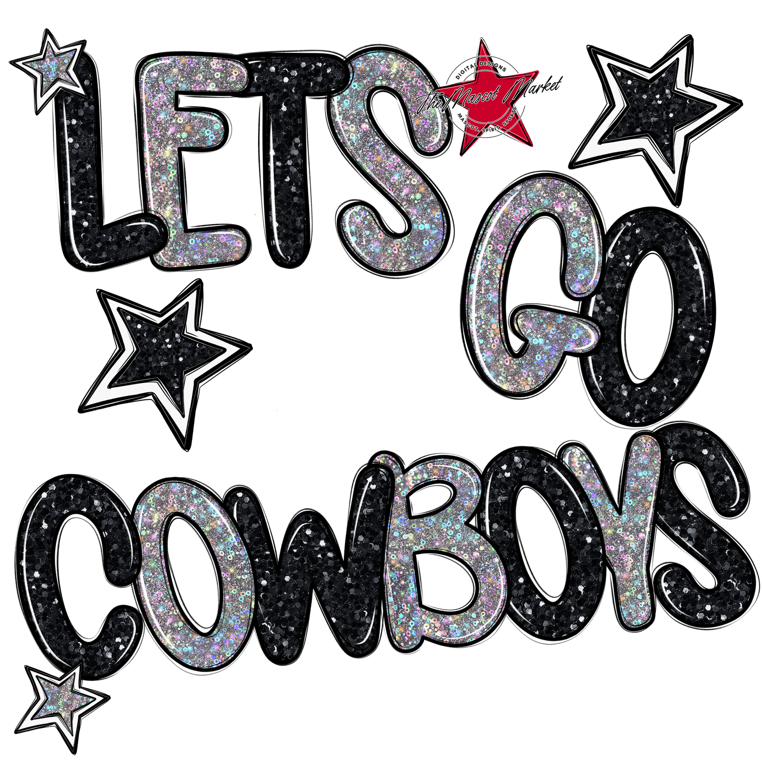 Lets Go Cowboys Glitter-Black-Silver