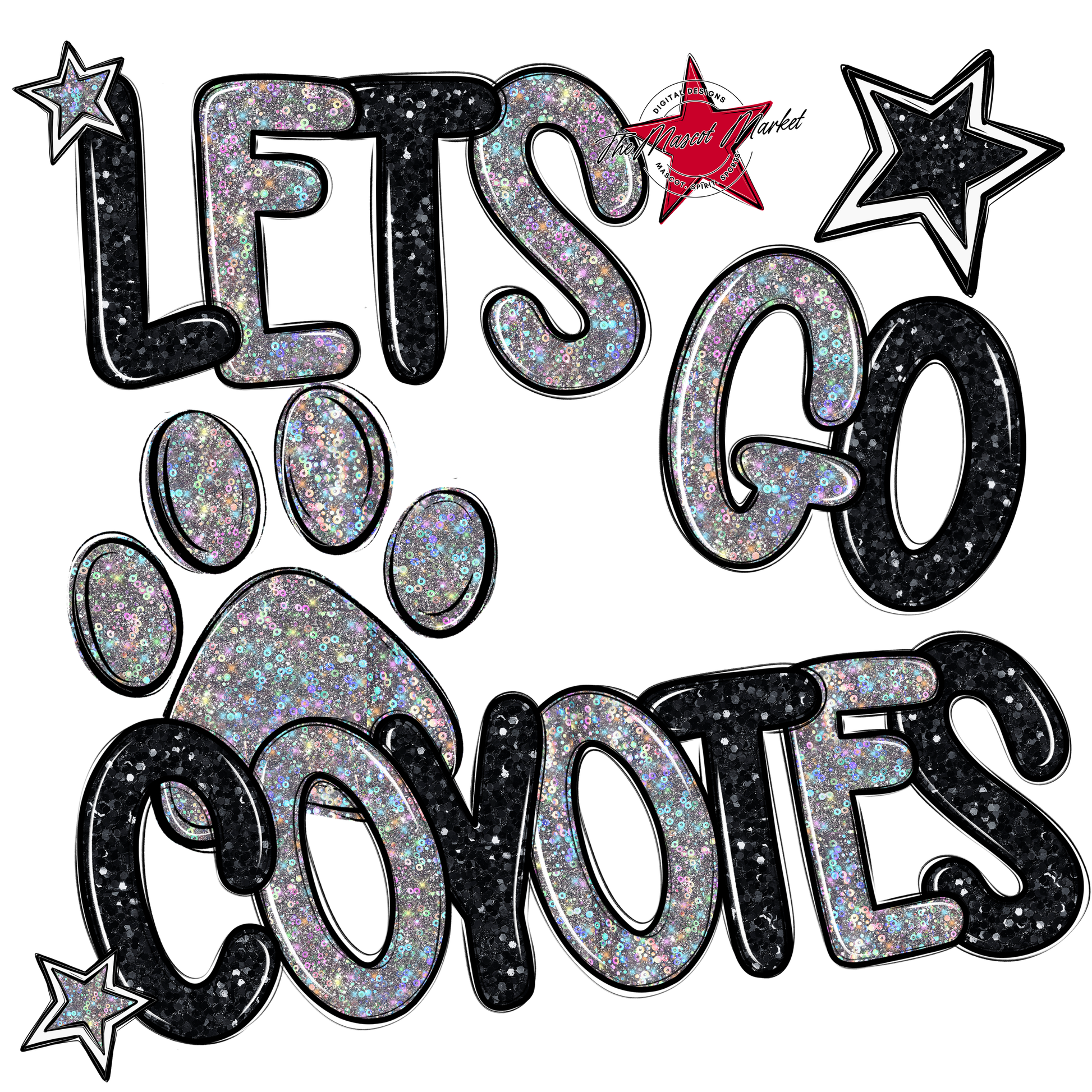 Lets Go Coyotes Glitter-Black-Silver