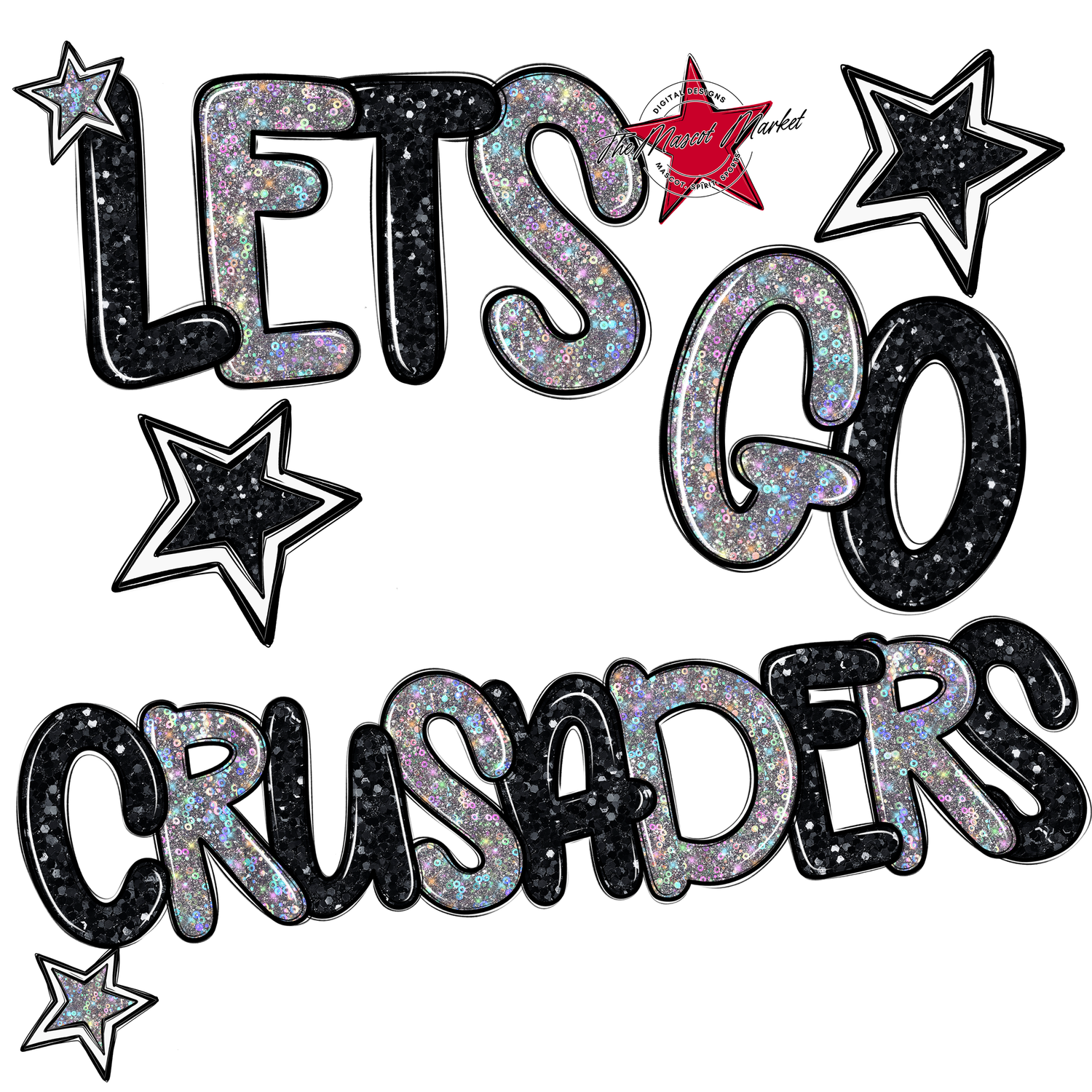 Lets Go Crusaders Glitter-Black-Silver