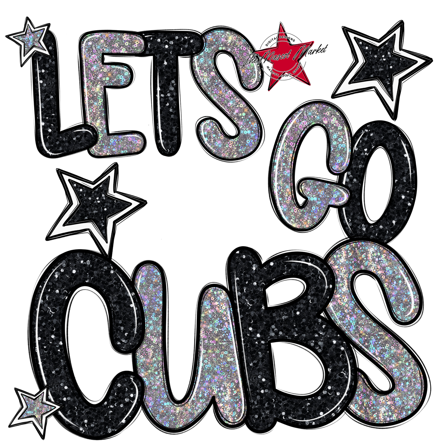 Lets Go Cubs Glitter-Black-Silver