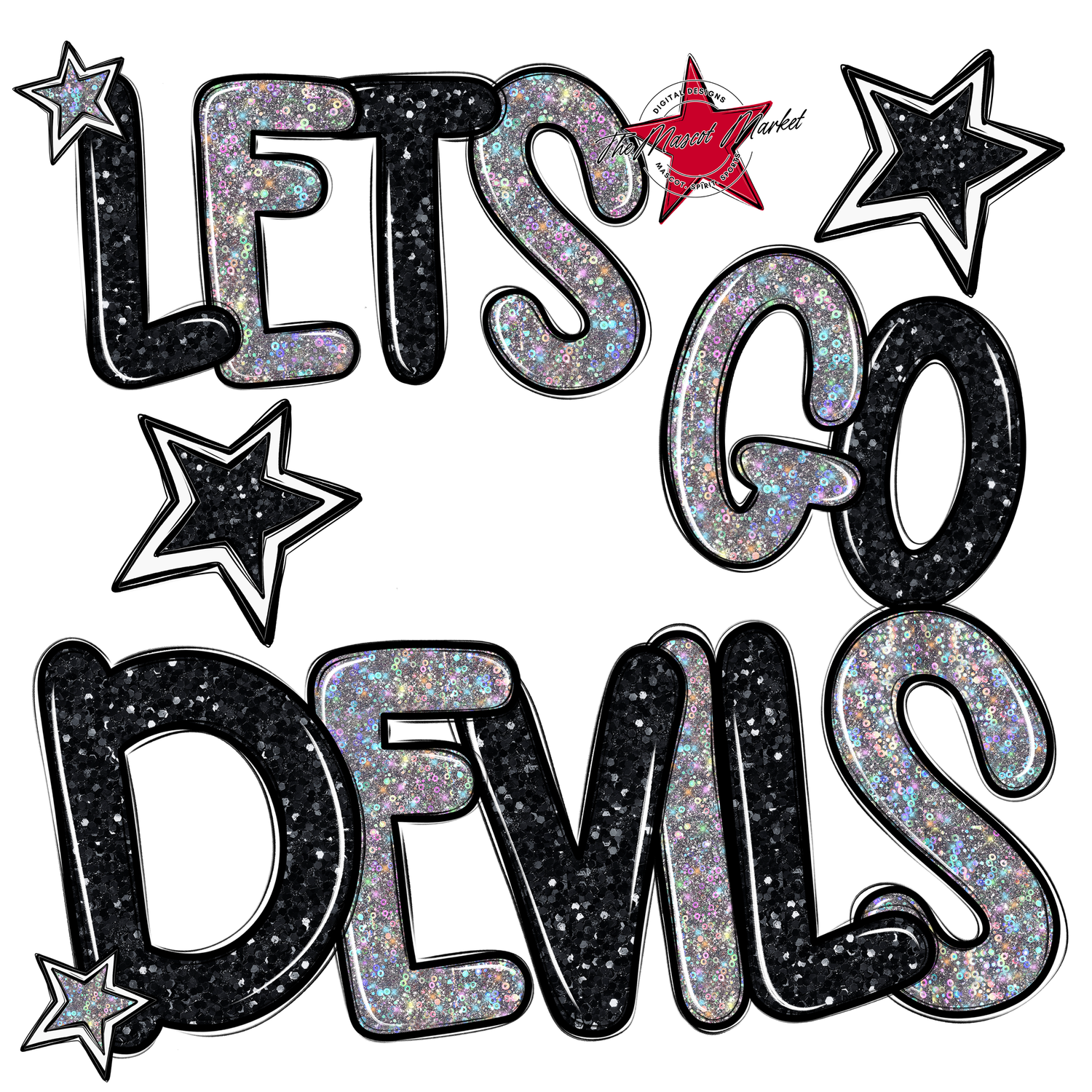 Lets Go Devils Glitter-Black-Silver
