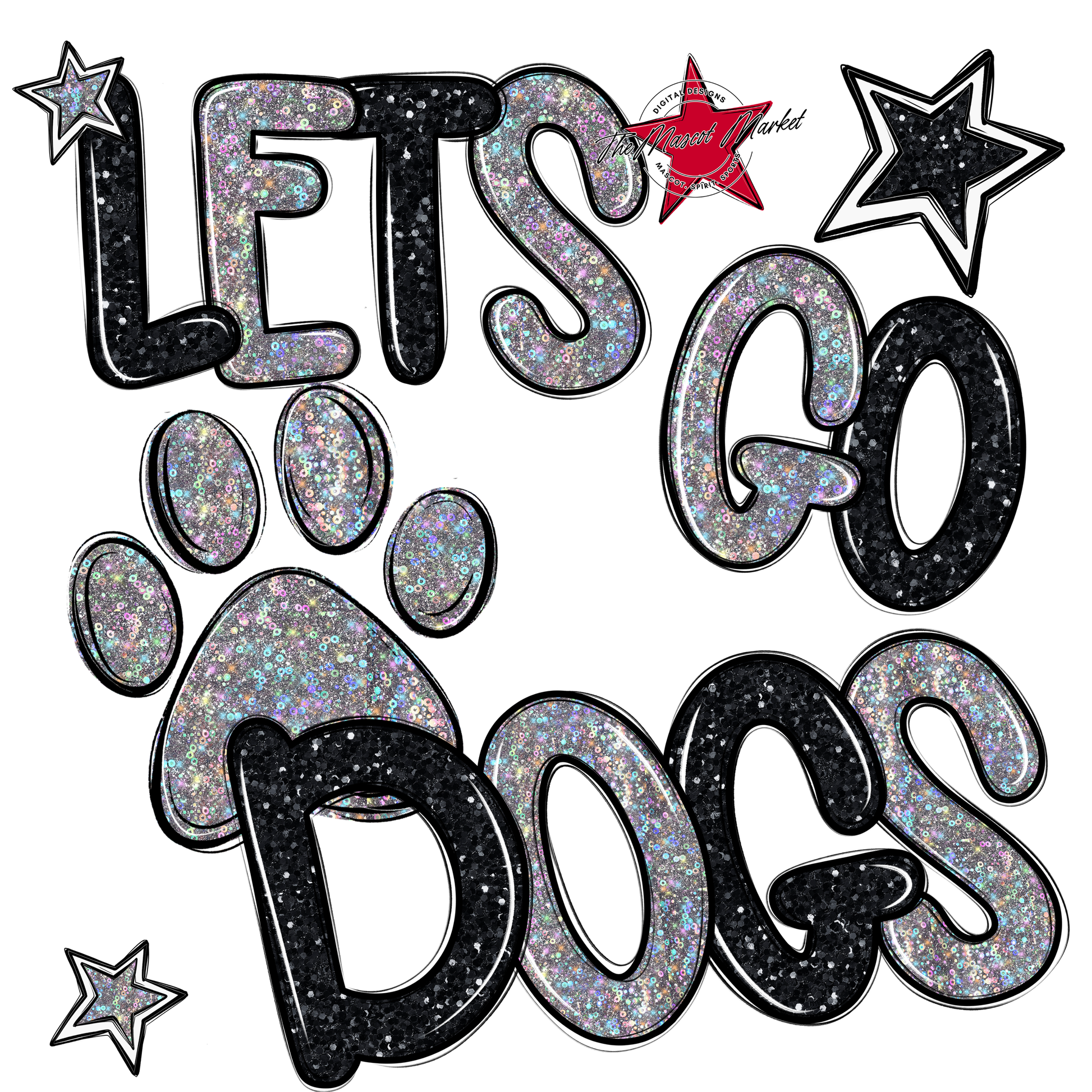 Lets Go Dogs Glitter-Black-Silver