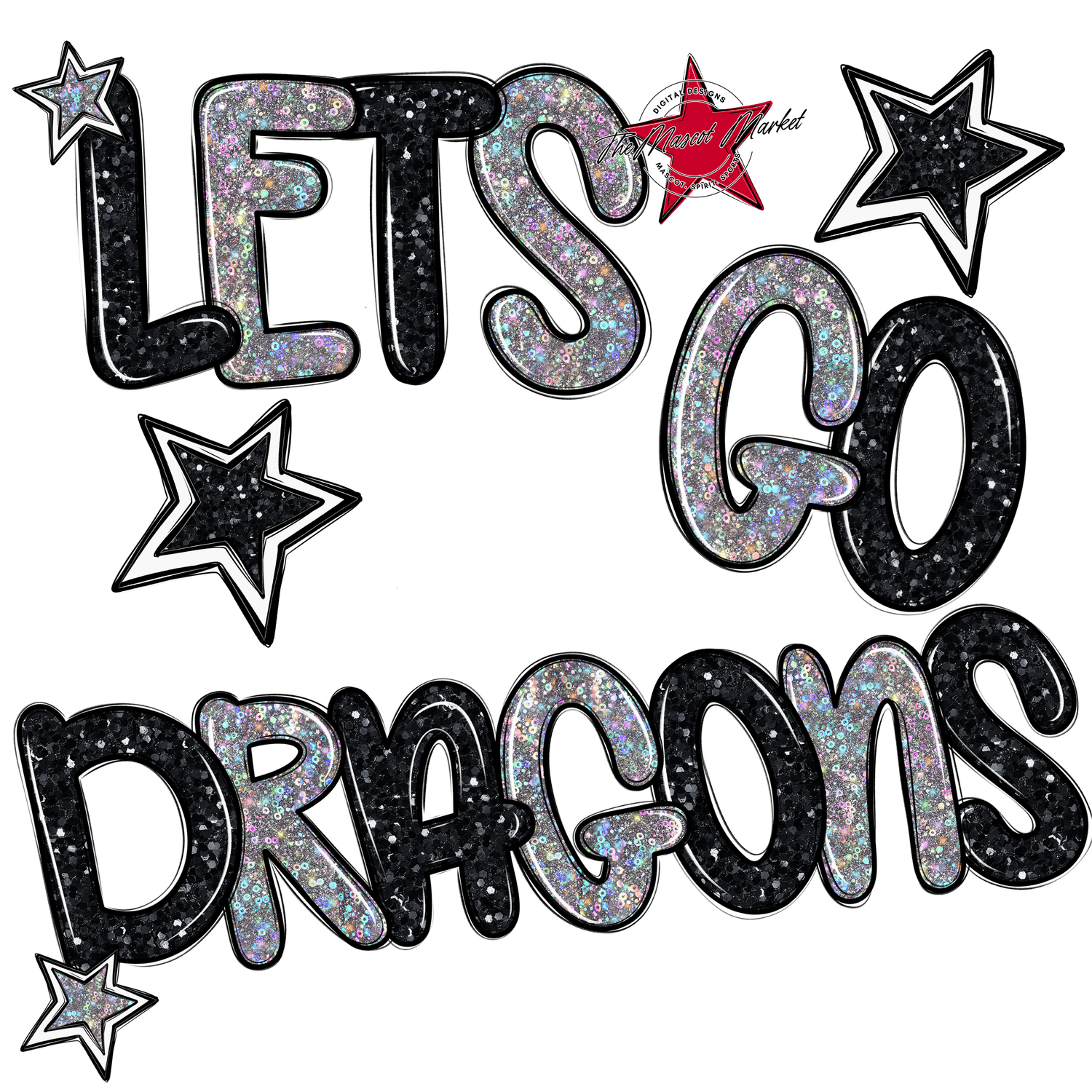 Lets Go Dragons Glitter-Black-Silver