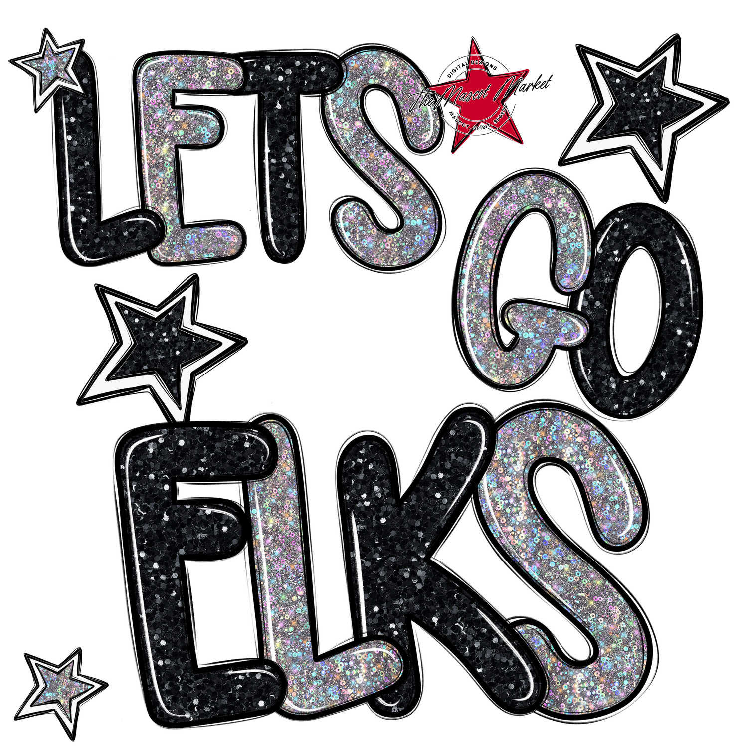 Lets Go Elks Glitter-Black-Silver