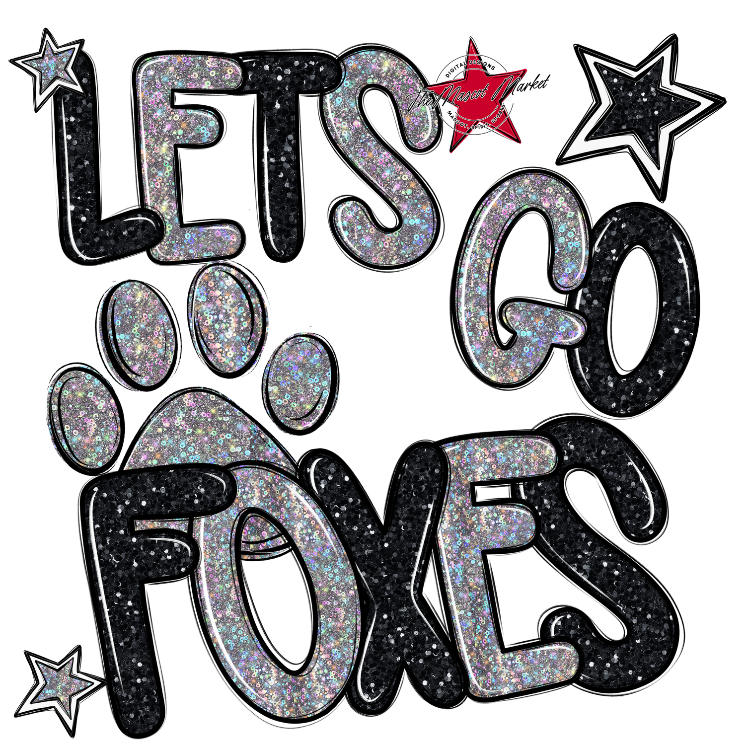Lets Go Foxes Glitter-Black-Silver