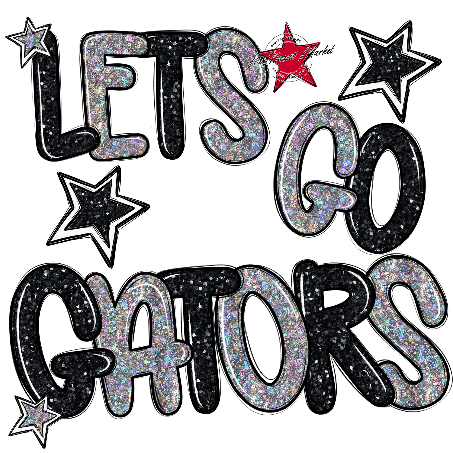 Lets Go Gators Glitter-Black-Silver