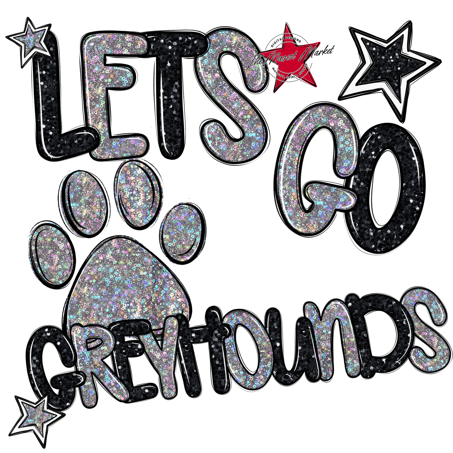 Lets Go Greyhounds Glitter-Black-Silver
