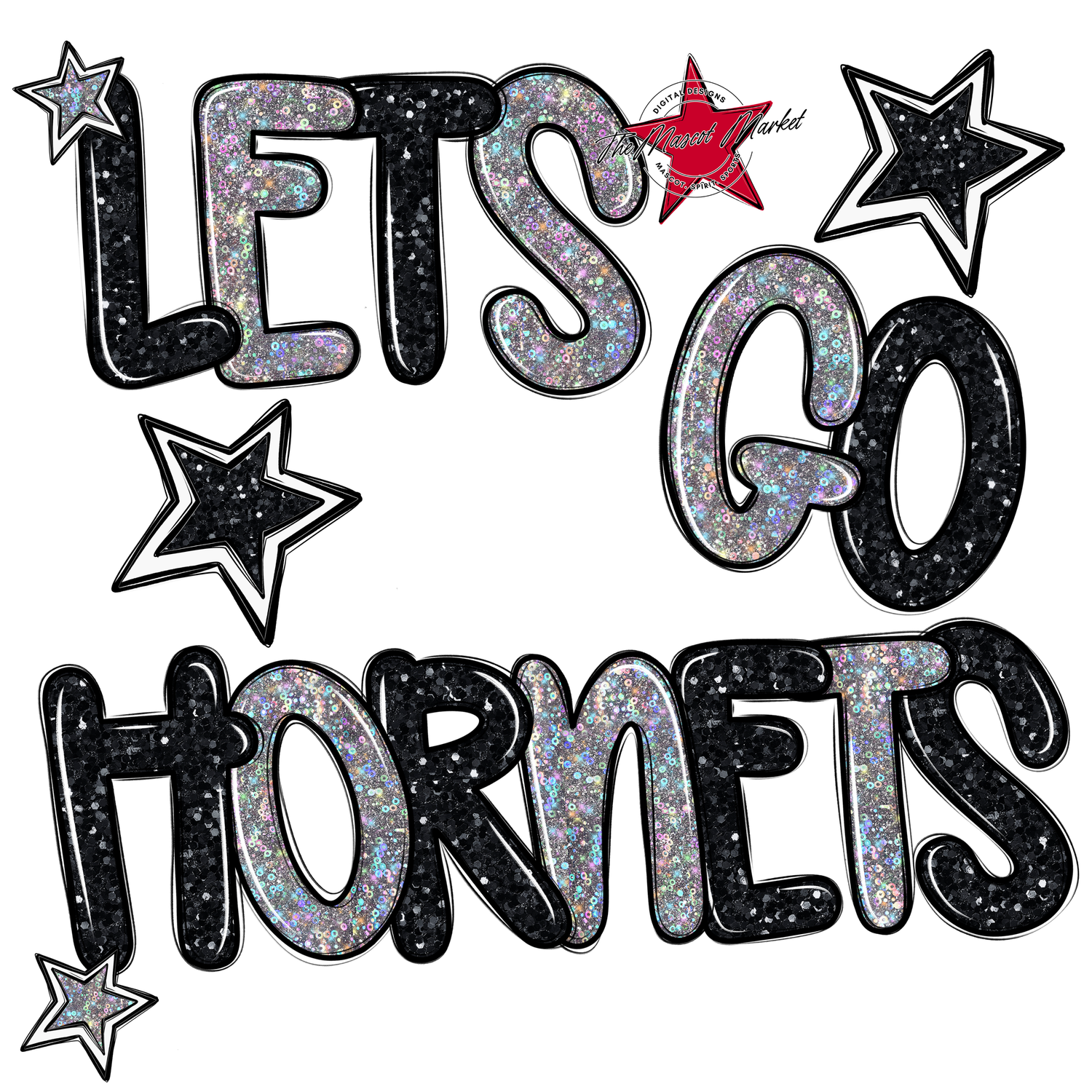 Lets Go Hornets Glitter-Black-Silver
