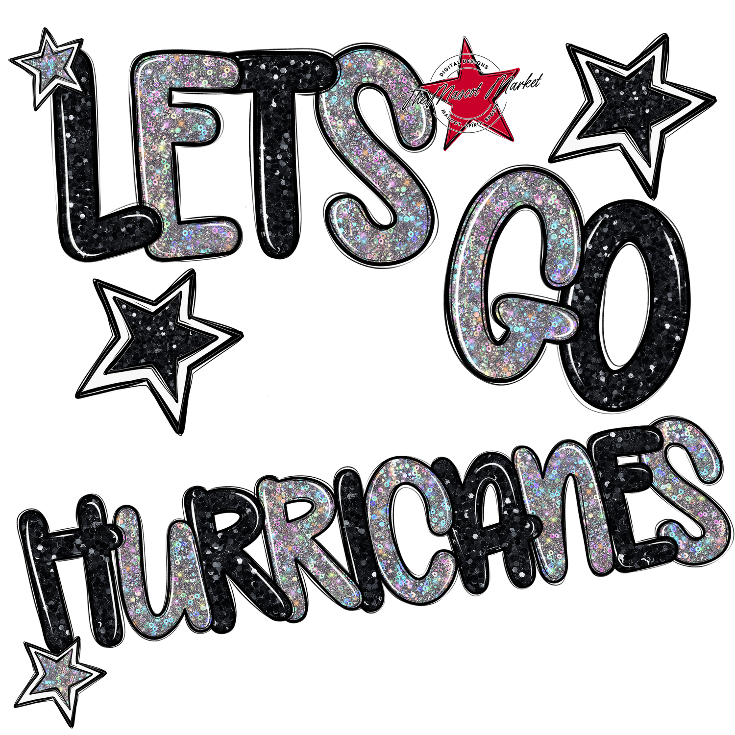 Lets Go Hurricanes Glitter-Black-Silver