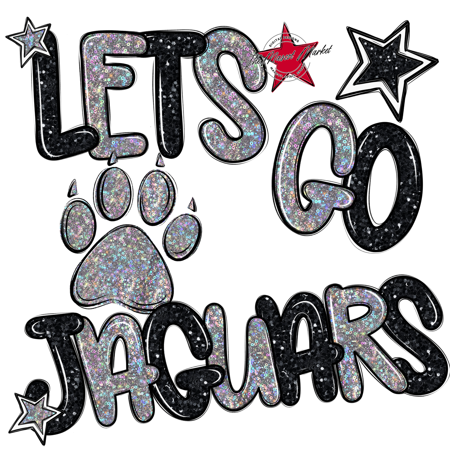 Lets Go Jaguars Glitter-Black-Silver