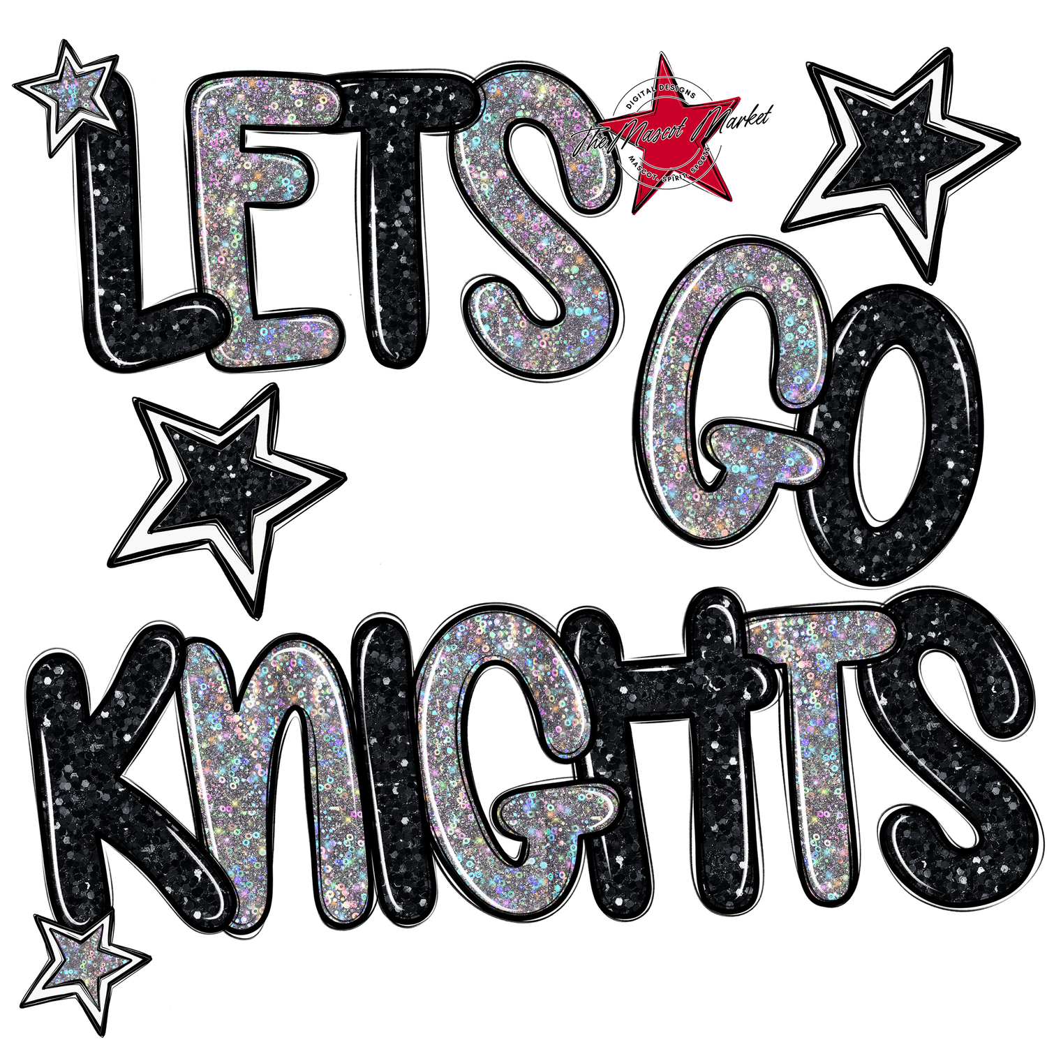 Lets Go Knights Glitter-Black-Silver
