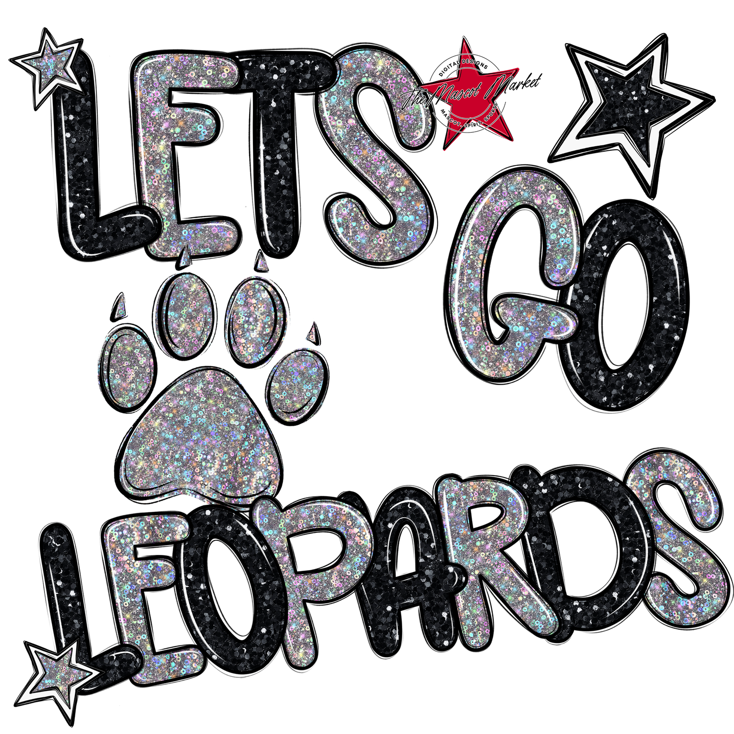 Lets Go Leopards Glitter-Black-Silver