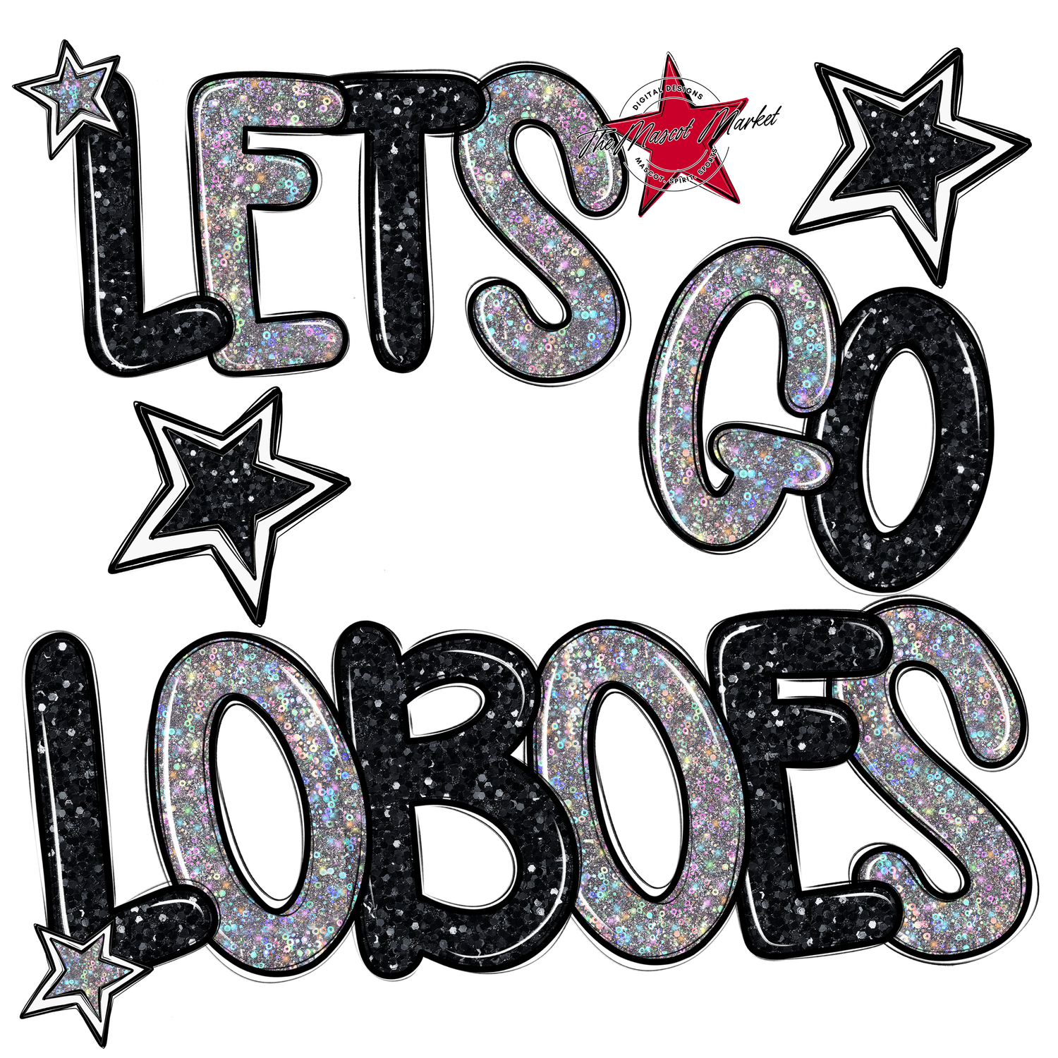 Lets Go Loboes Glitter-Black-Silver