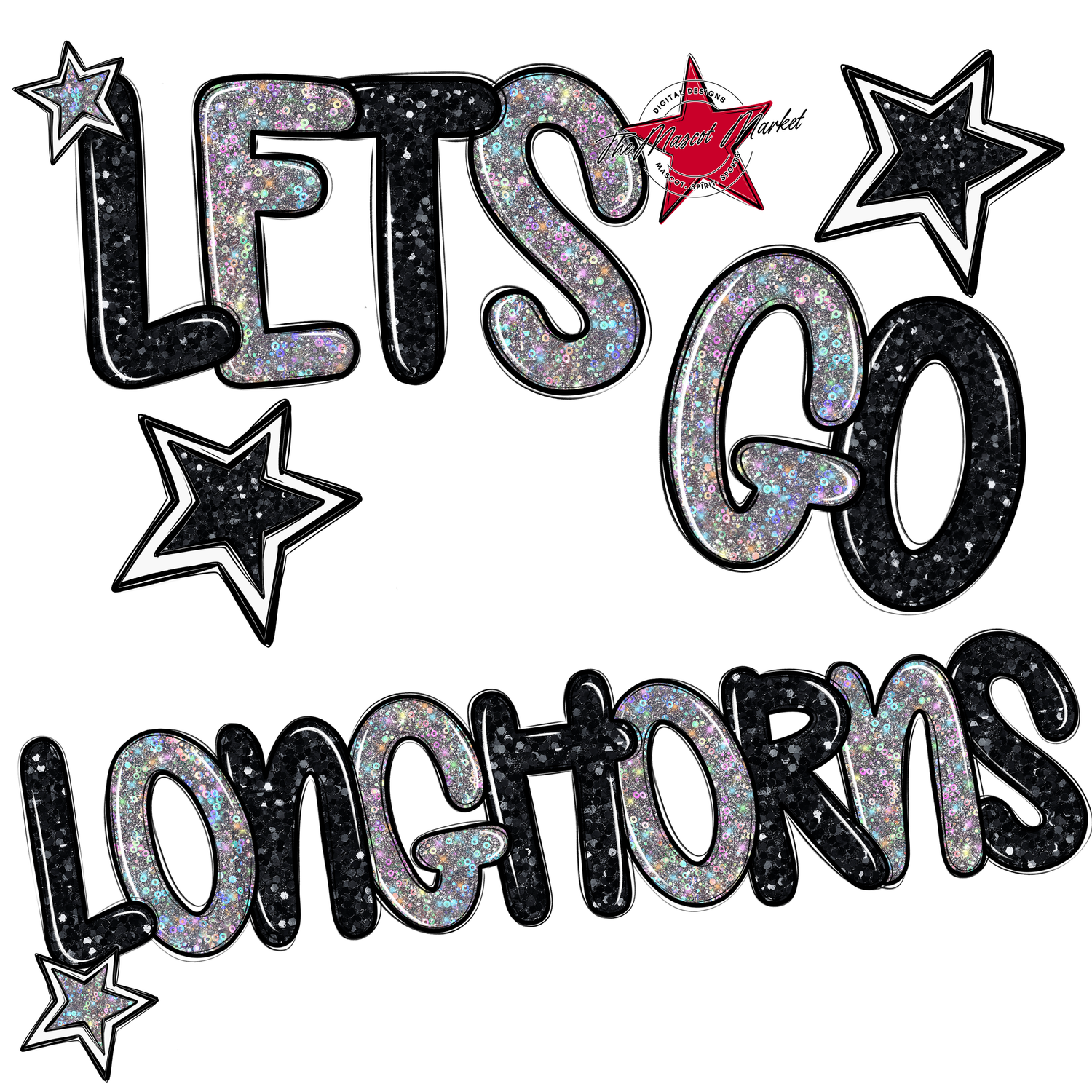 Lets Go Longhorns Glitter-Black-Silver