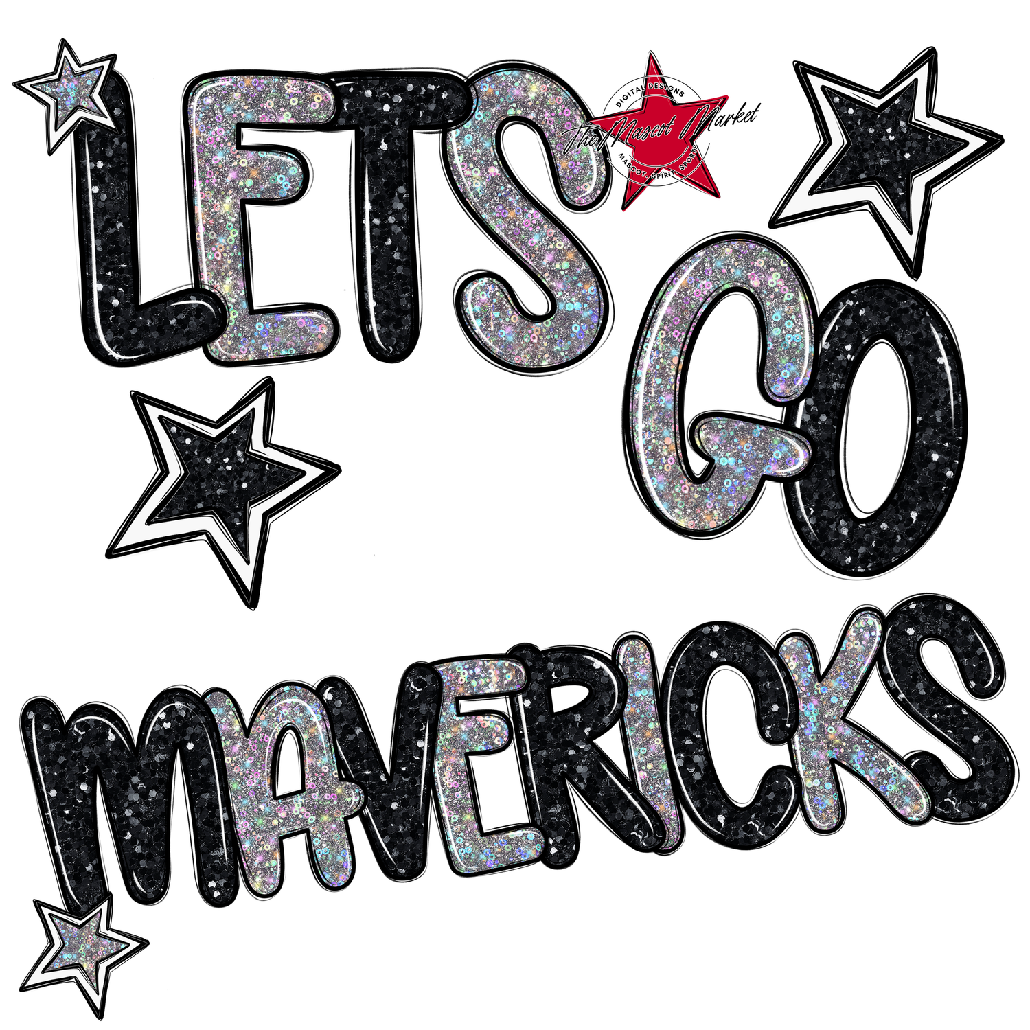 Lets Go Mavericks Glitter-Black-Silver