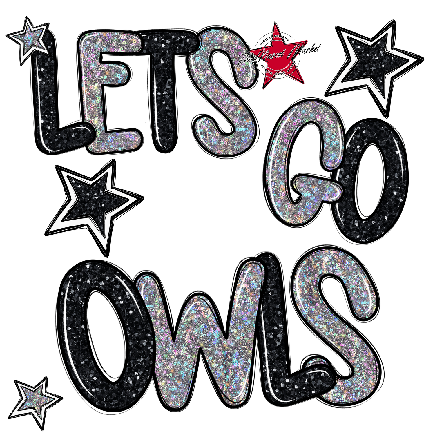 Lets Go Owls Glitter-Black-Silver