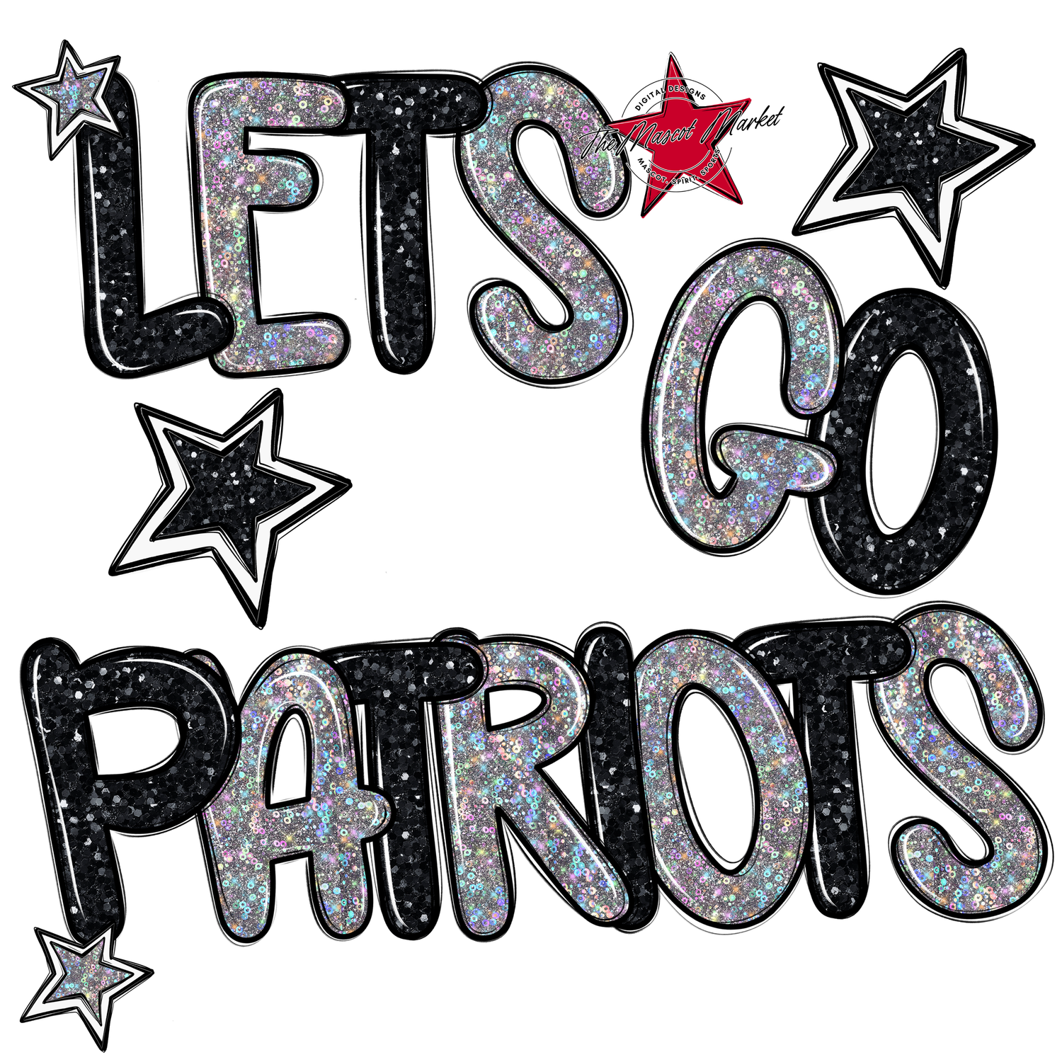 Lets Go Patriots Glitter-Black-Silver