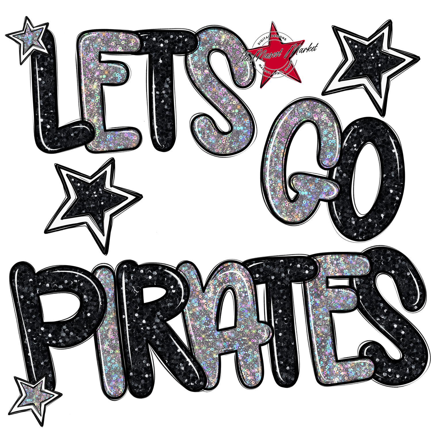 Lets Go Pirates Glitter-Black-Silver