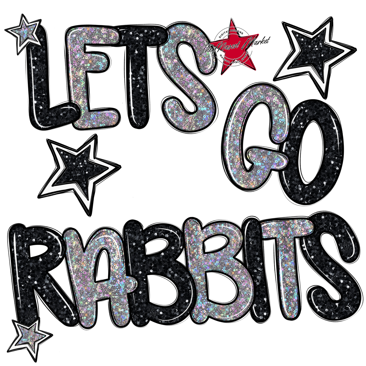 Lets Go Rabbits Glitter-Black-Silver