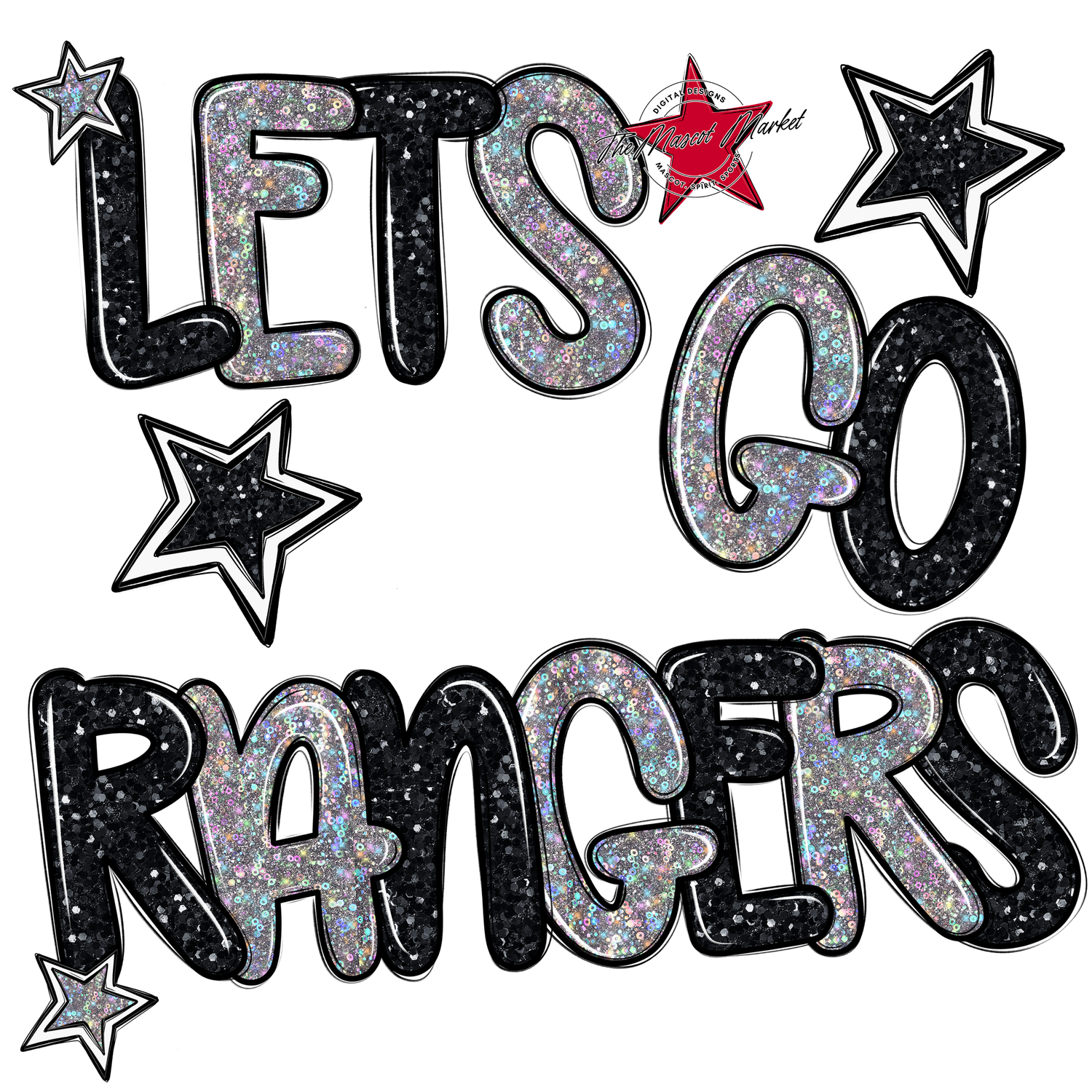 Lets Go Rangers Glitter-Black-Silver