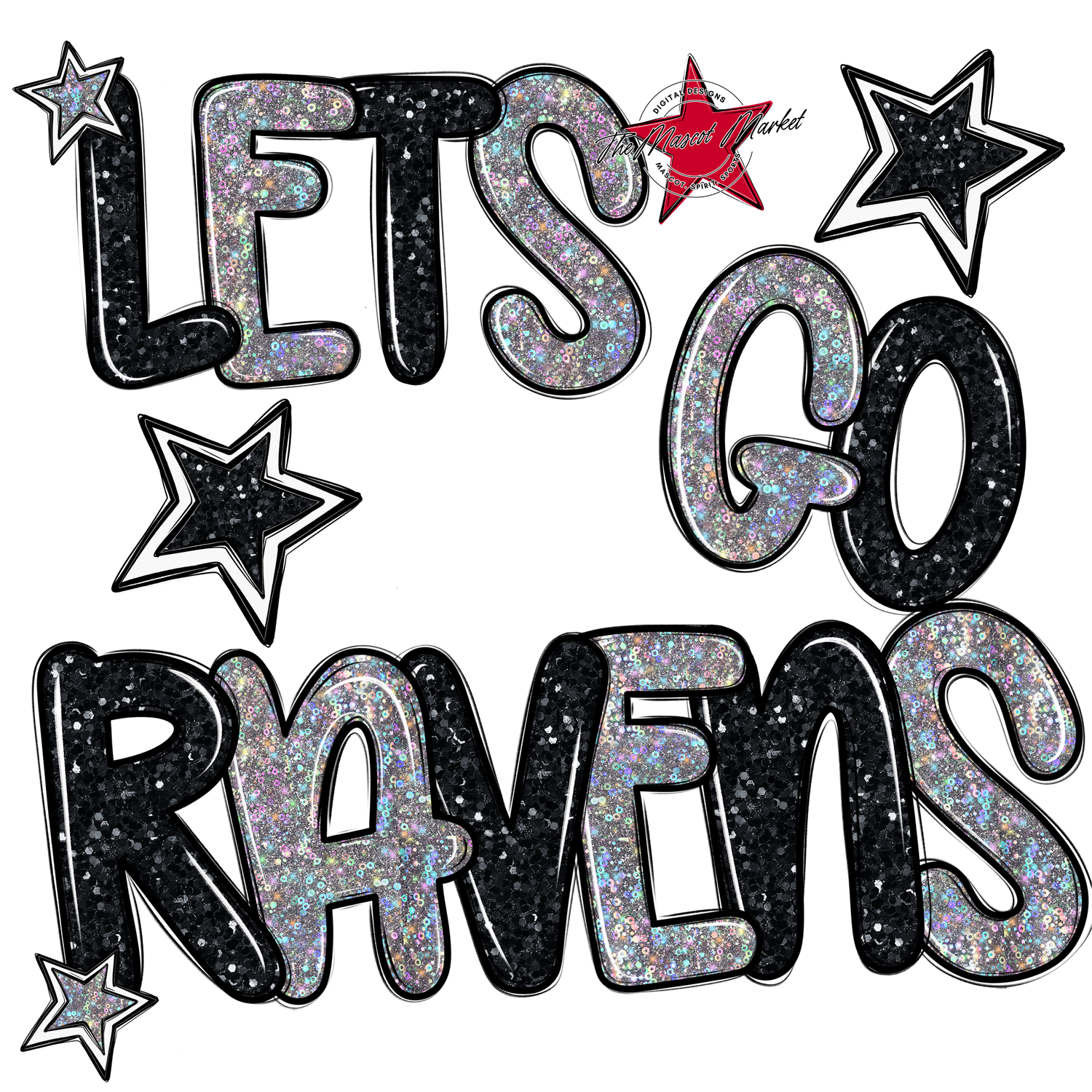 Lets Go Ravens Glitter-Black-Silver