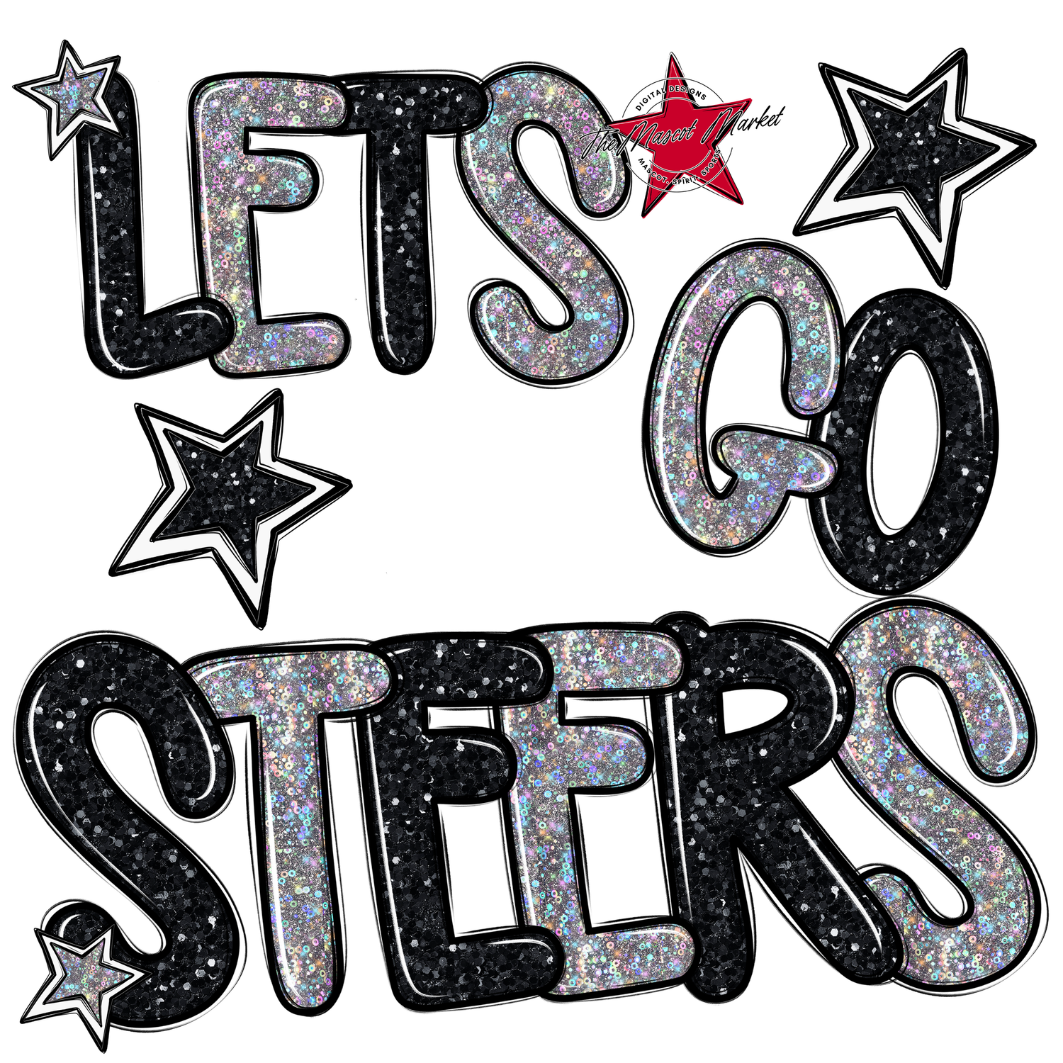 Lets Go Steers Glitter-Black-Silver