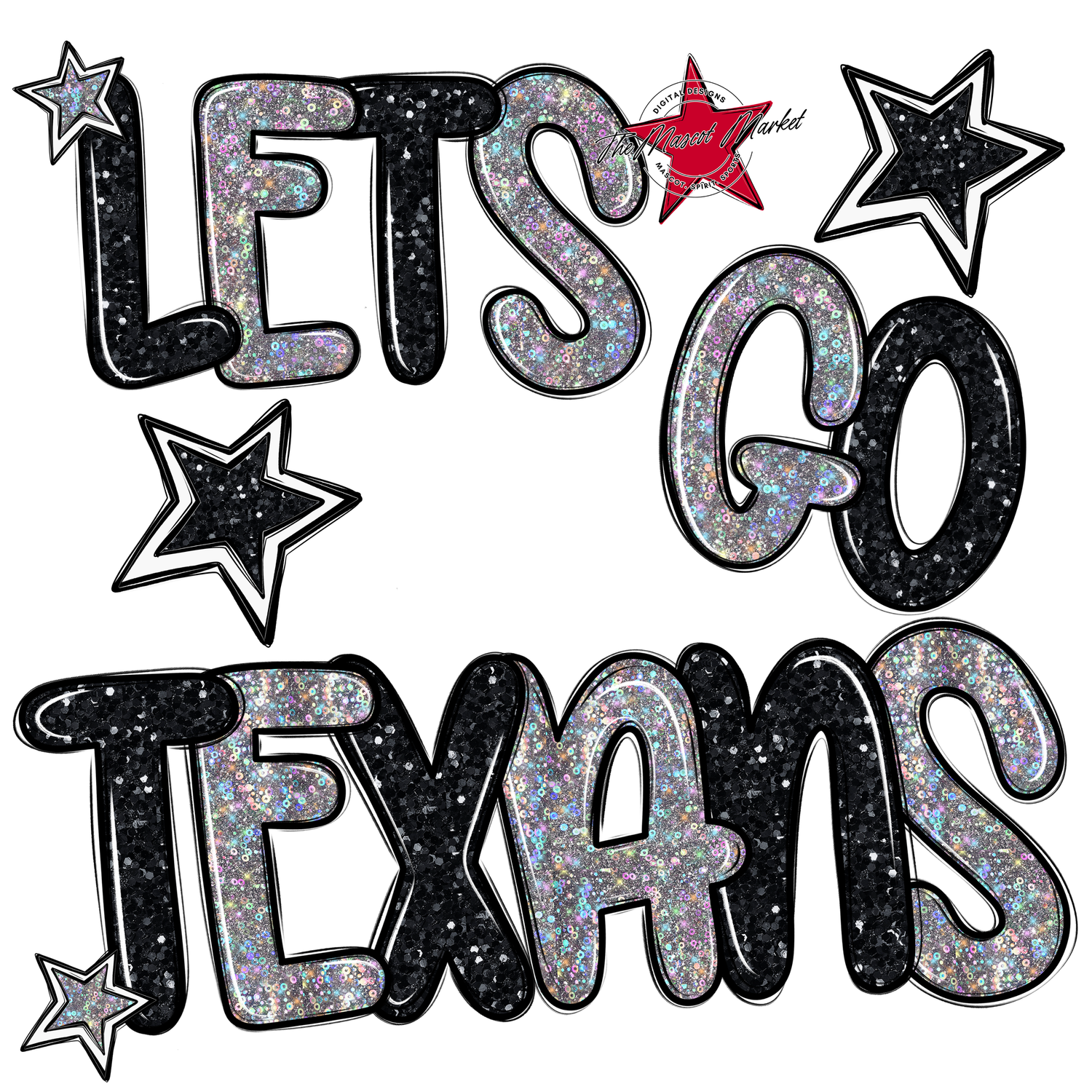 Lets Go Texans Glitter-Black-Silver