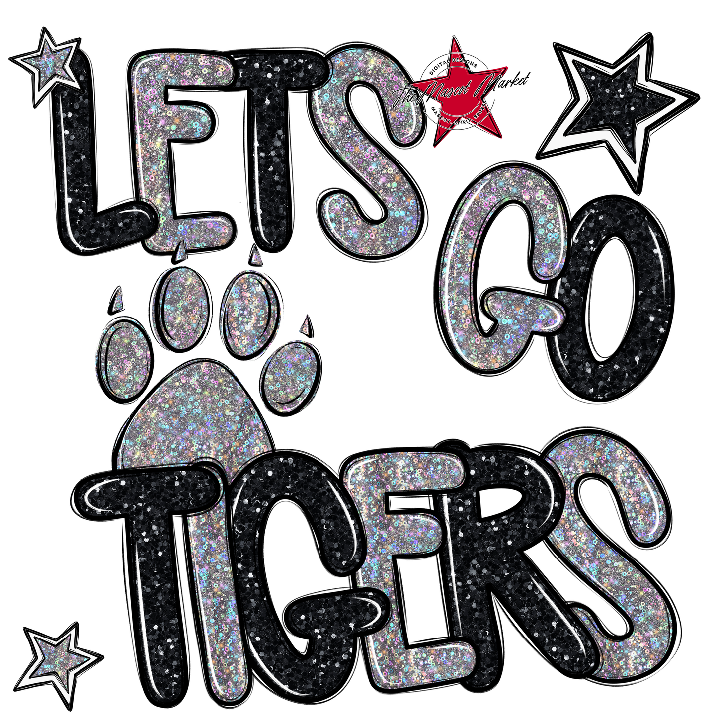 Lets Go Tigers Glitter-Black-Silver