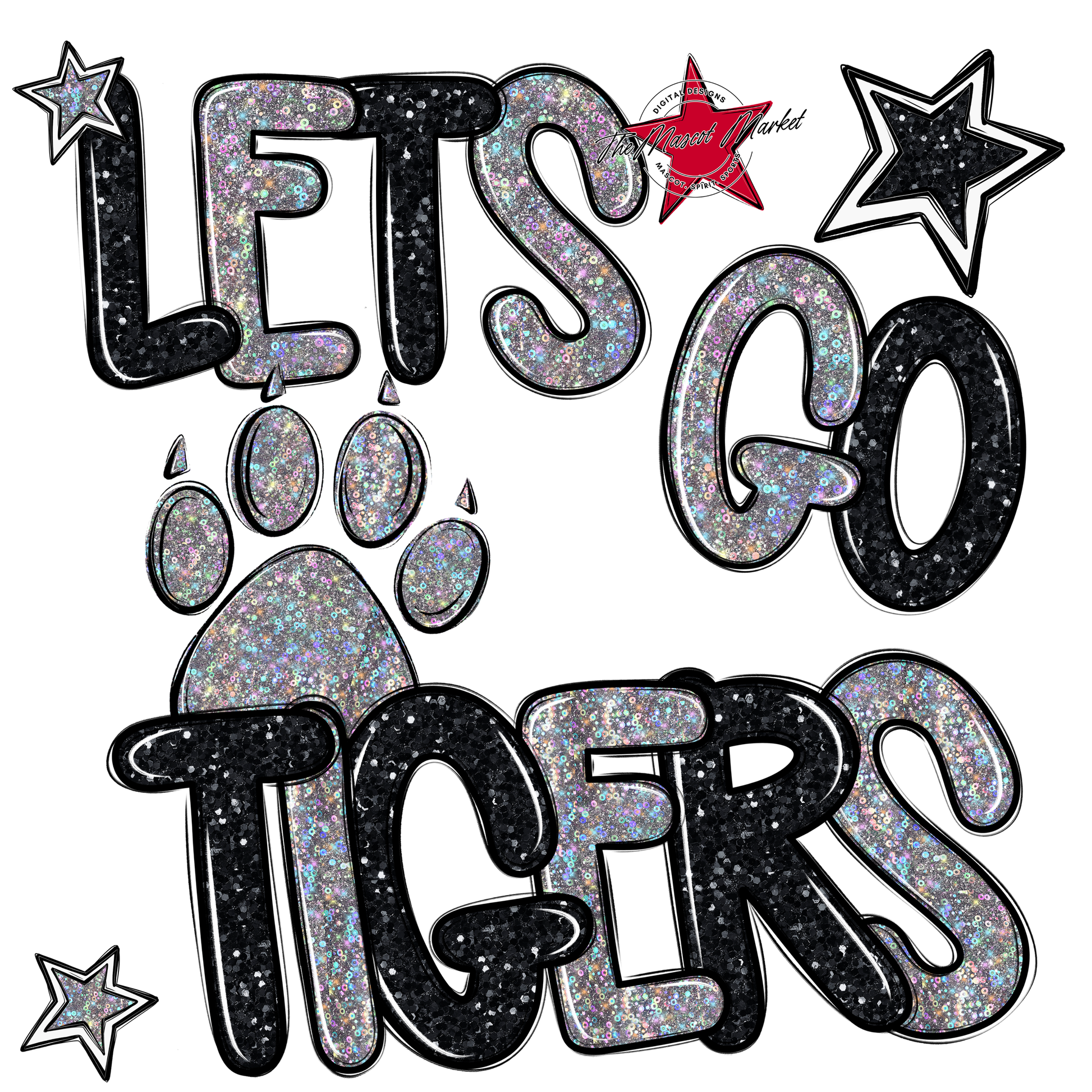 Lets Go Tigers Glitter-Black-Silver