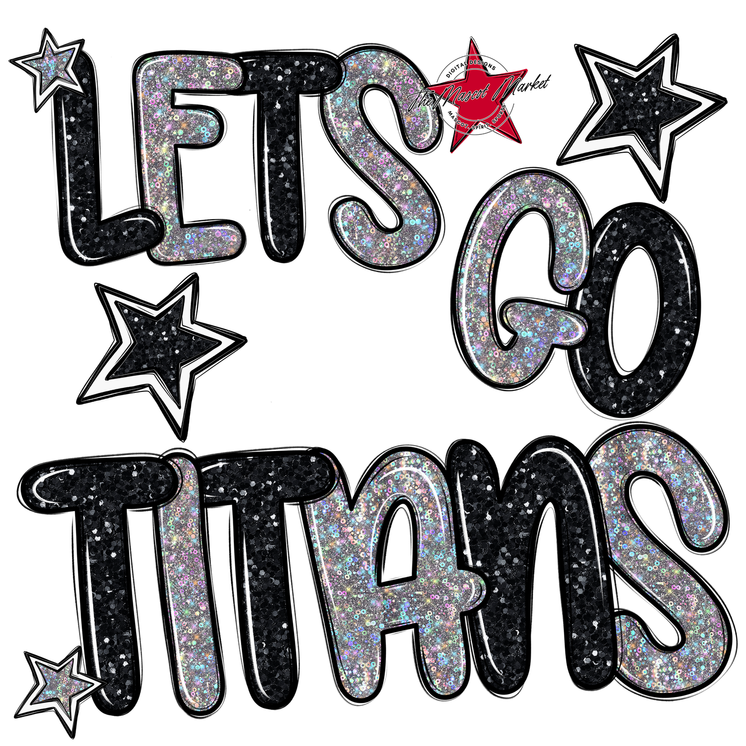 Lets Go Titans Glitter-Black-Silver