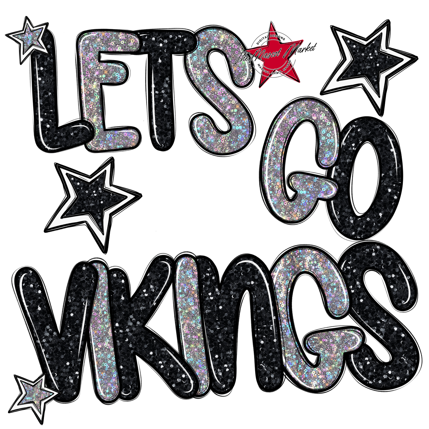 Lets Go Vikings Glitter-Black-Silver