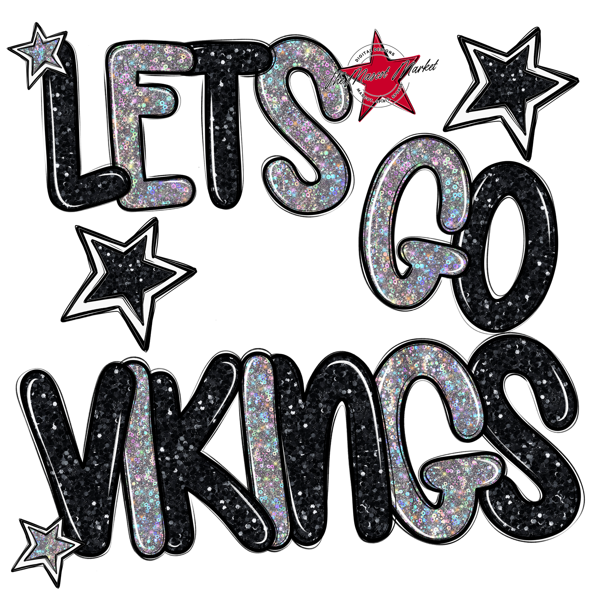 Lets Go Vikings Glitter-Black-Silver