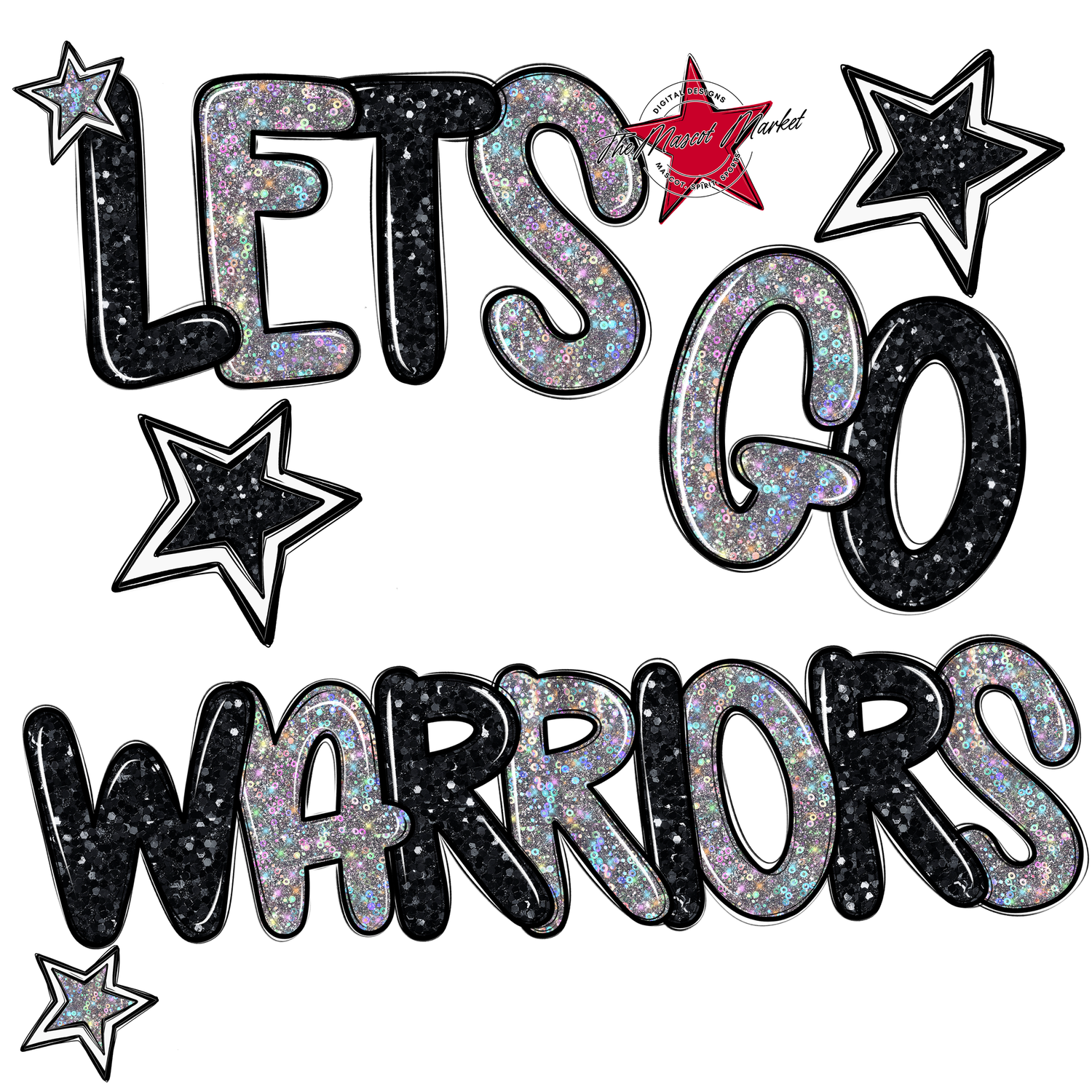 Lets Go Warriors Glitter-Black-Silver