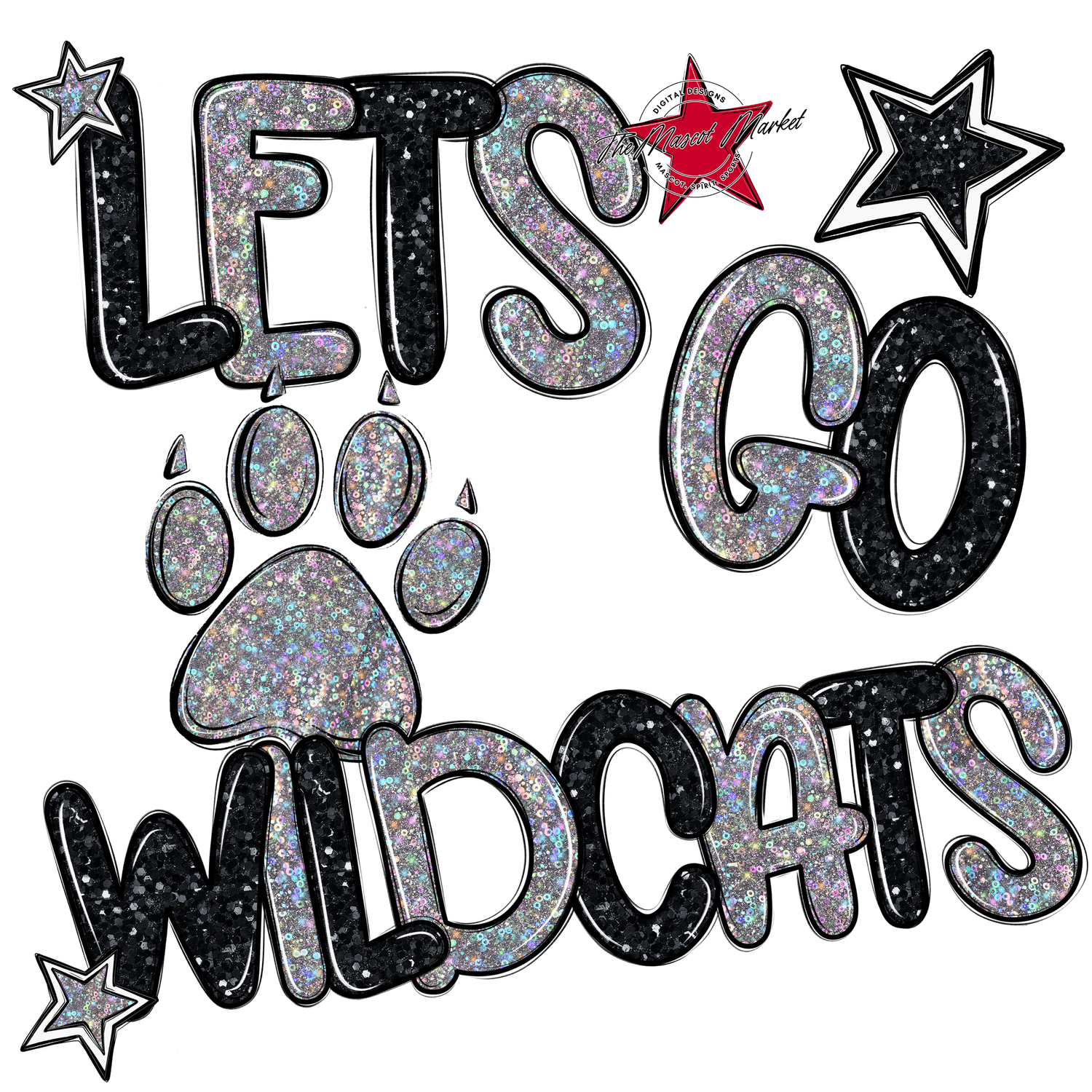 Lets Go Wildcats Glitter-Black-Silver