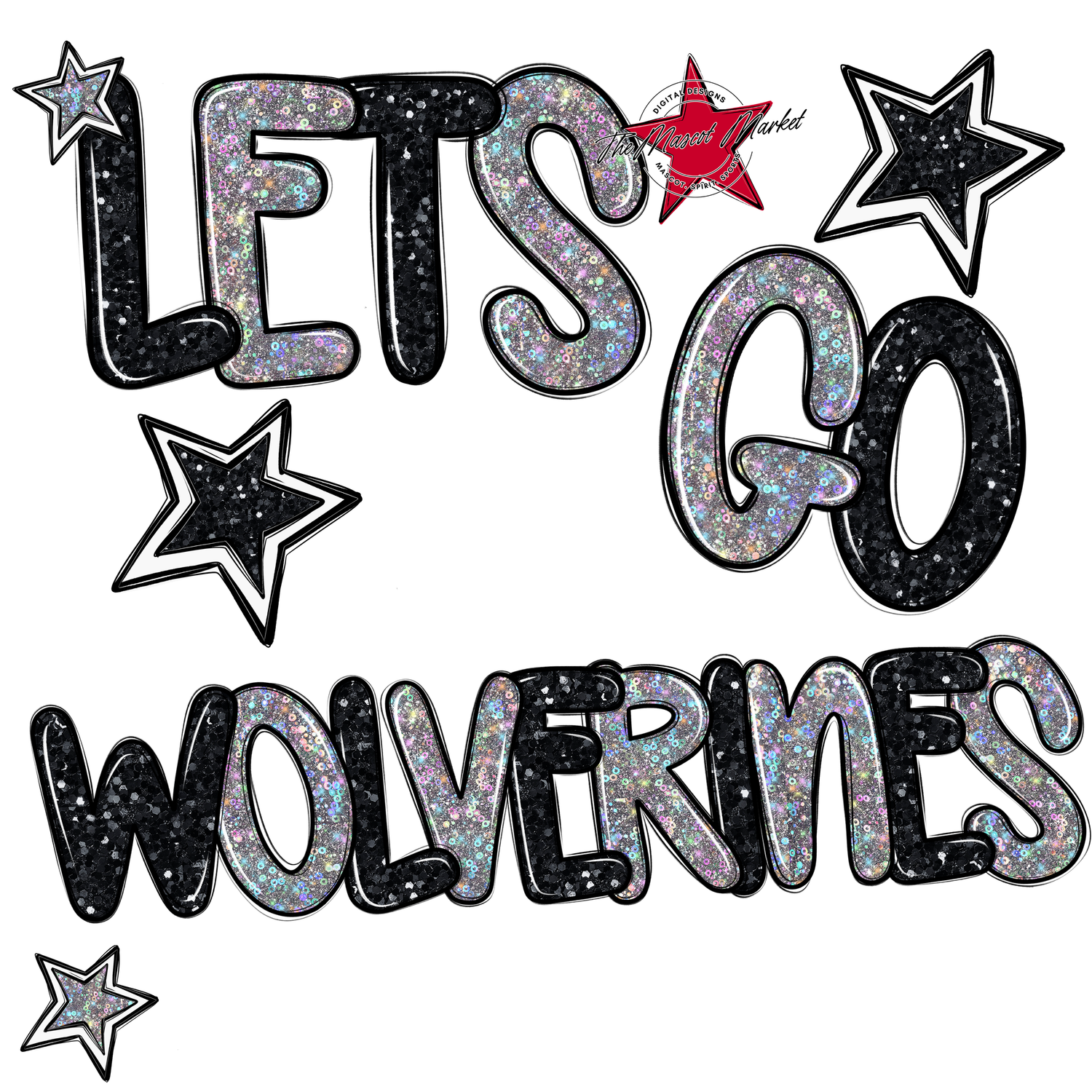 Lets Go Wolverines Glitter-Black-Silver