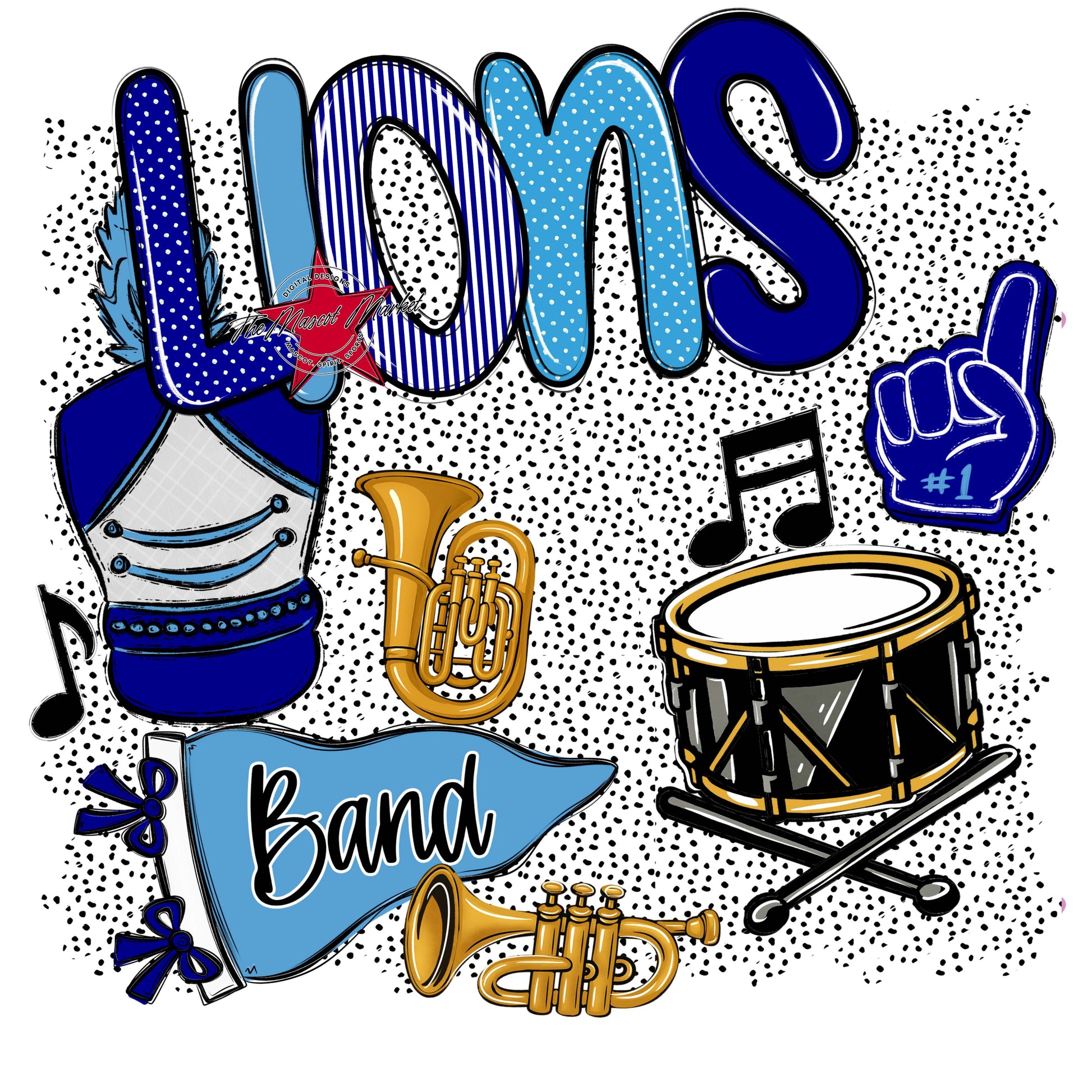 Lions Band Spirit-Blue & Carolina Blue