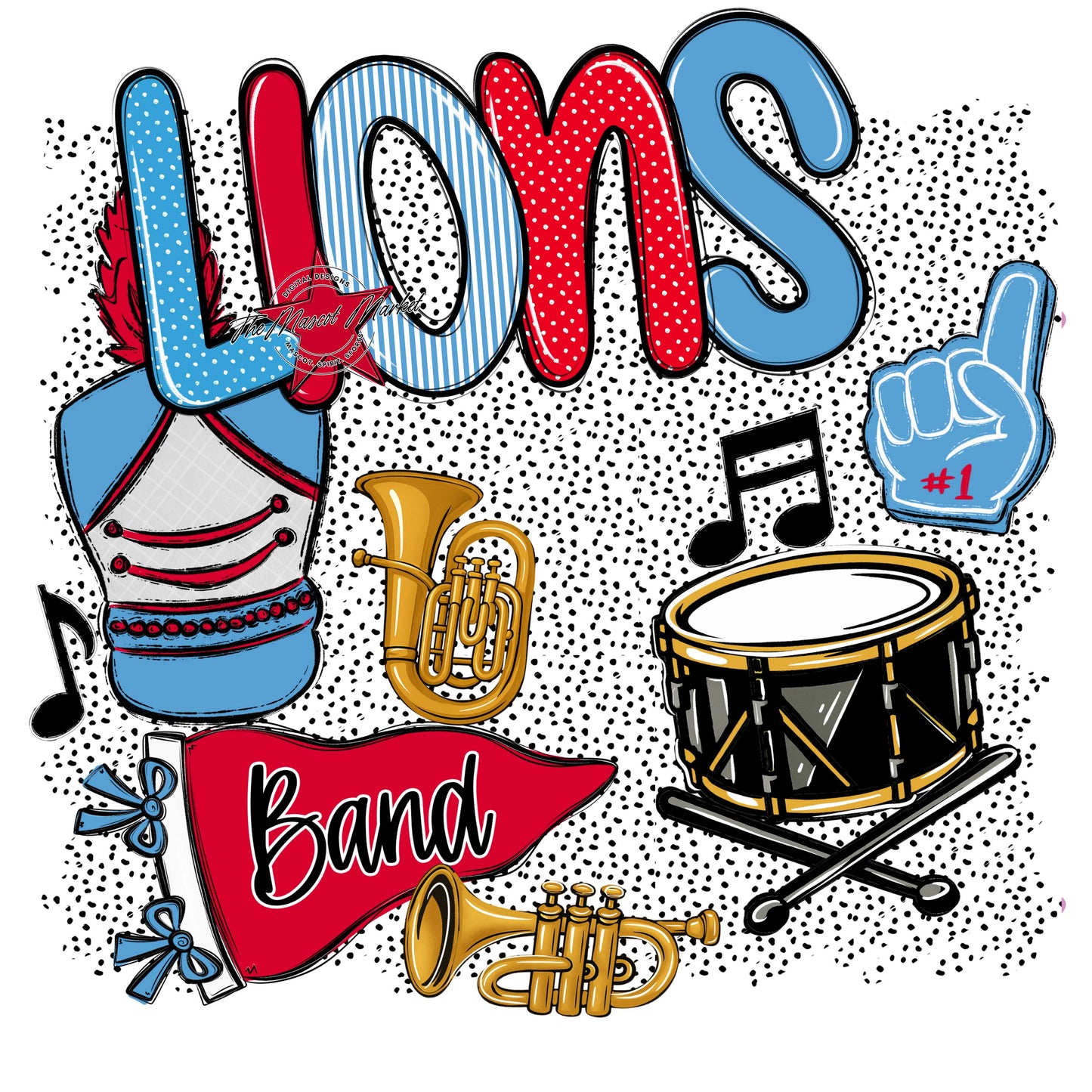 Lions Band Spirit-Carolina Blue & Red