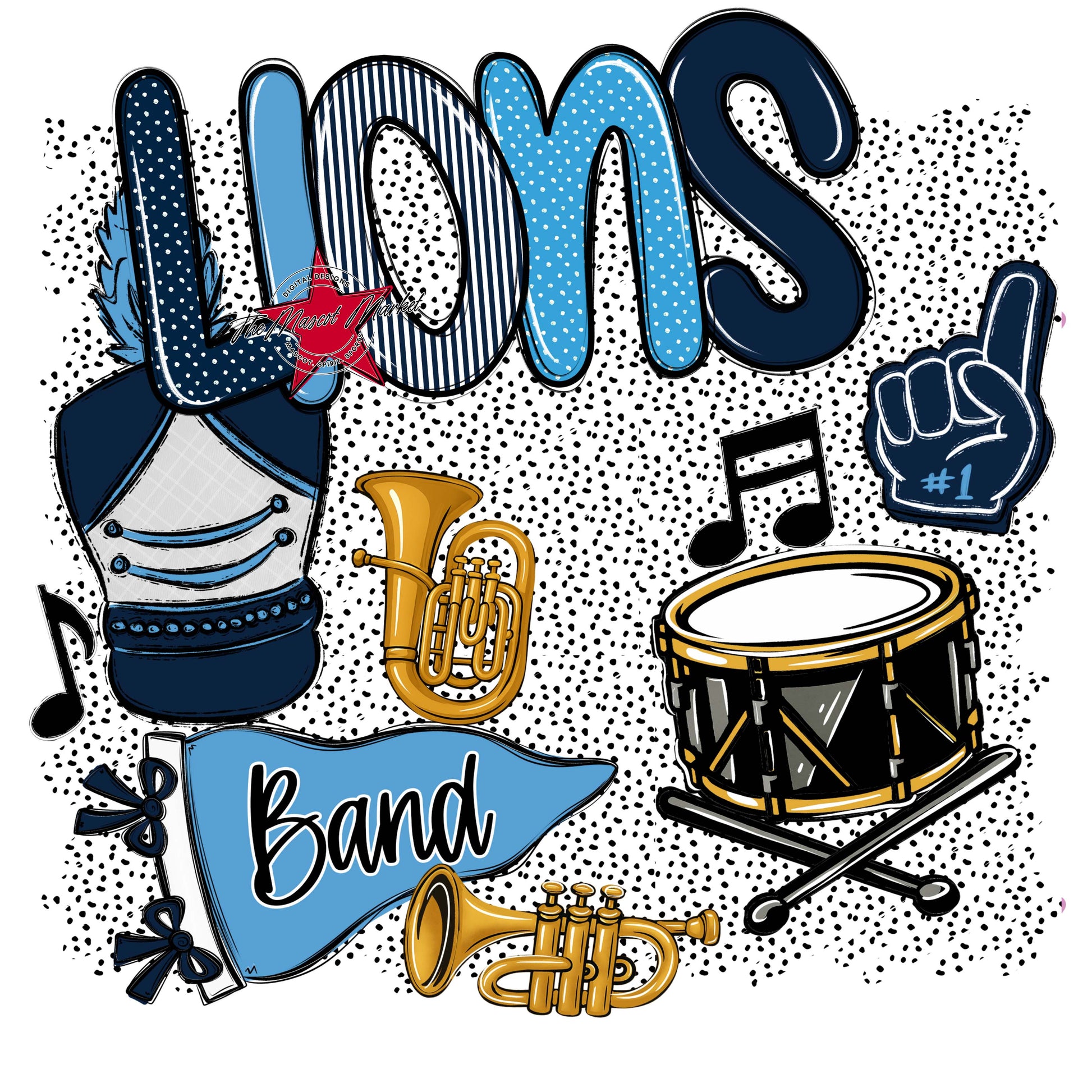 Lions Band Spirit-Navy & Carolina Blue