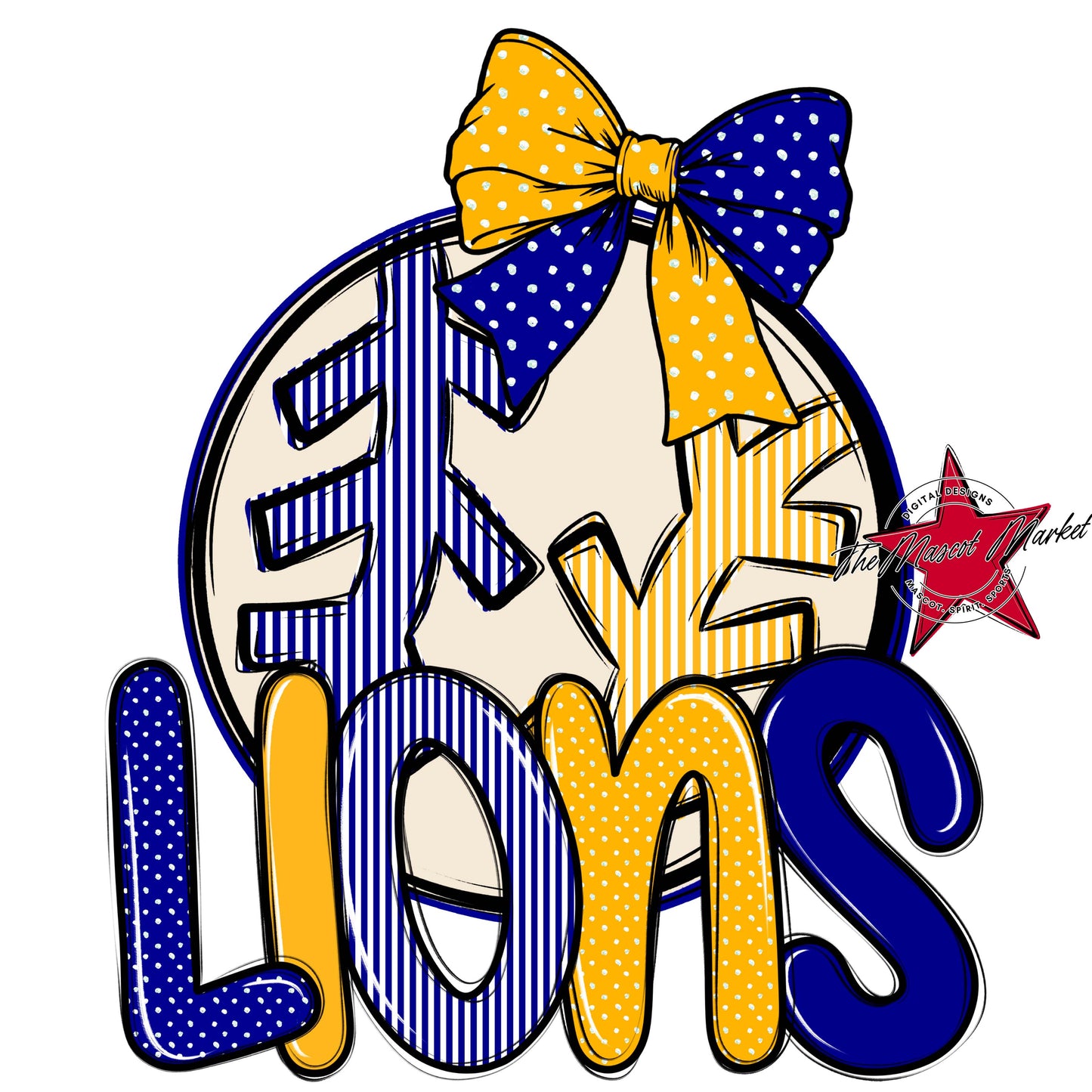 Lions Baseball-Softball Spirit Design-Blue & Yellow