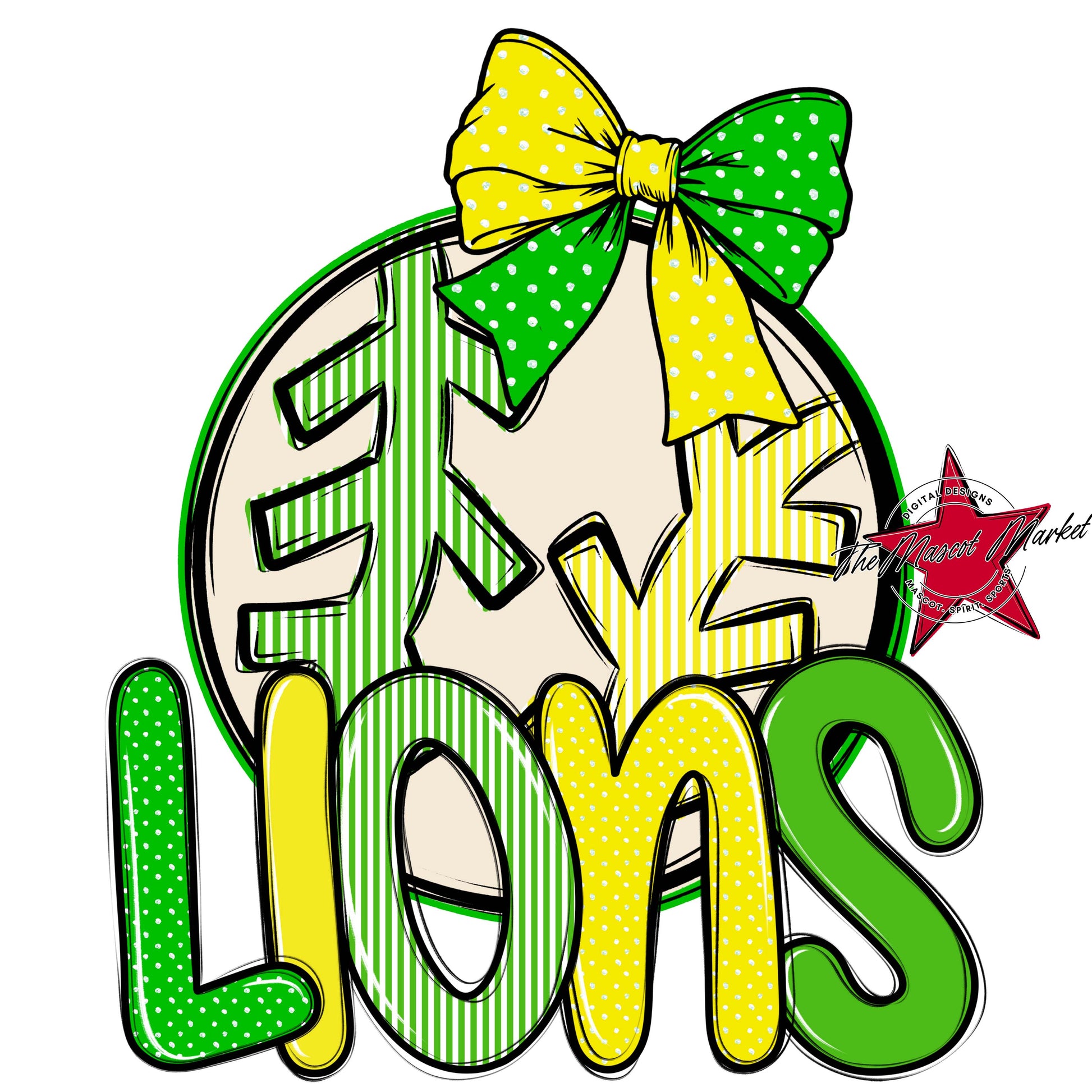Lions Baseball-Softball Spirit Design-Bright Green & Bright Yellow
