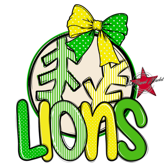 Lions Baseball-Softball Spirit Design-Bright Green & Bright Yellow