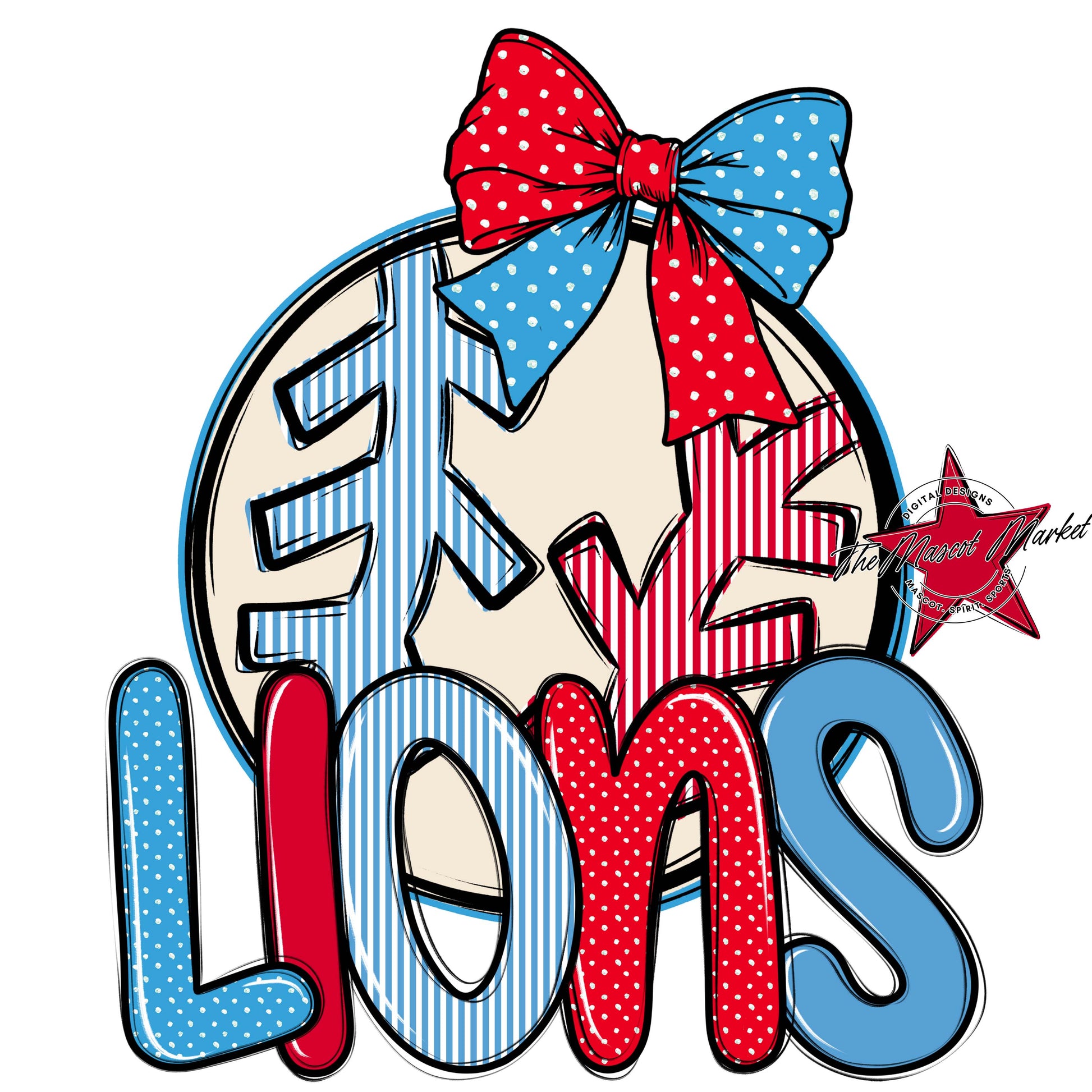 Lions Baseball-Softball Spirit Design-Carolina Blue & Red