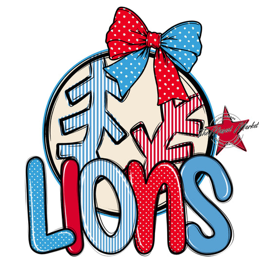 Lions Baseball-Softball Spirit Design-Carolina Blue & Red