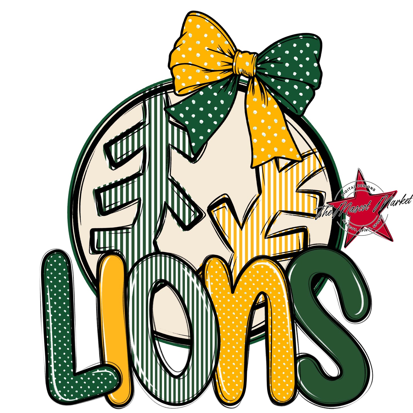 Lions Baseball-Softball Spirit Design-Green & Yellow