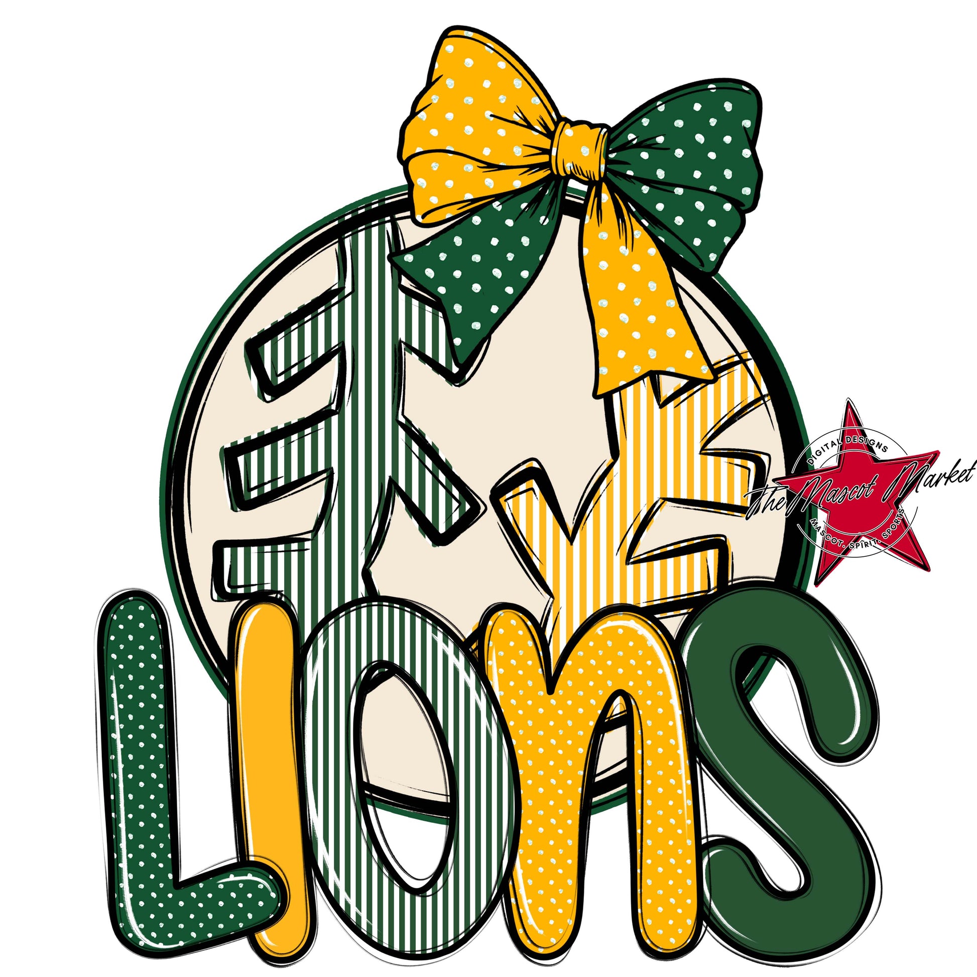 Lions Baseball-Softball Spirit Design-Green & Yellow