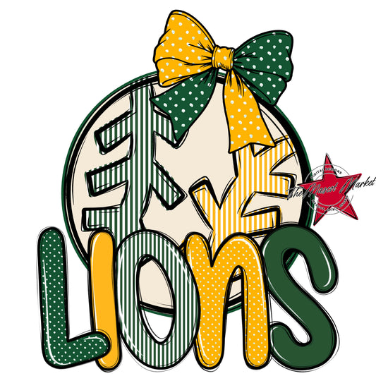 Lions Baseball-Softball Spirit Design-Green & Yellow