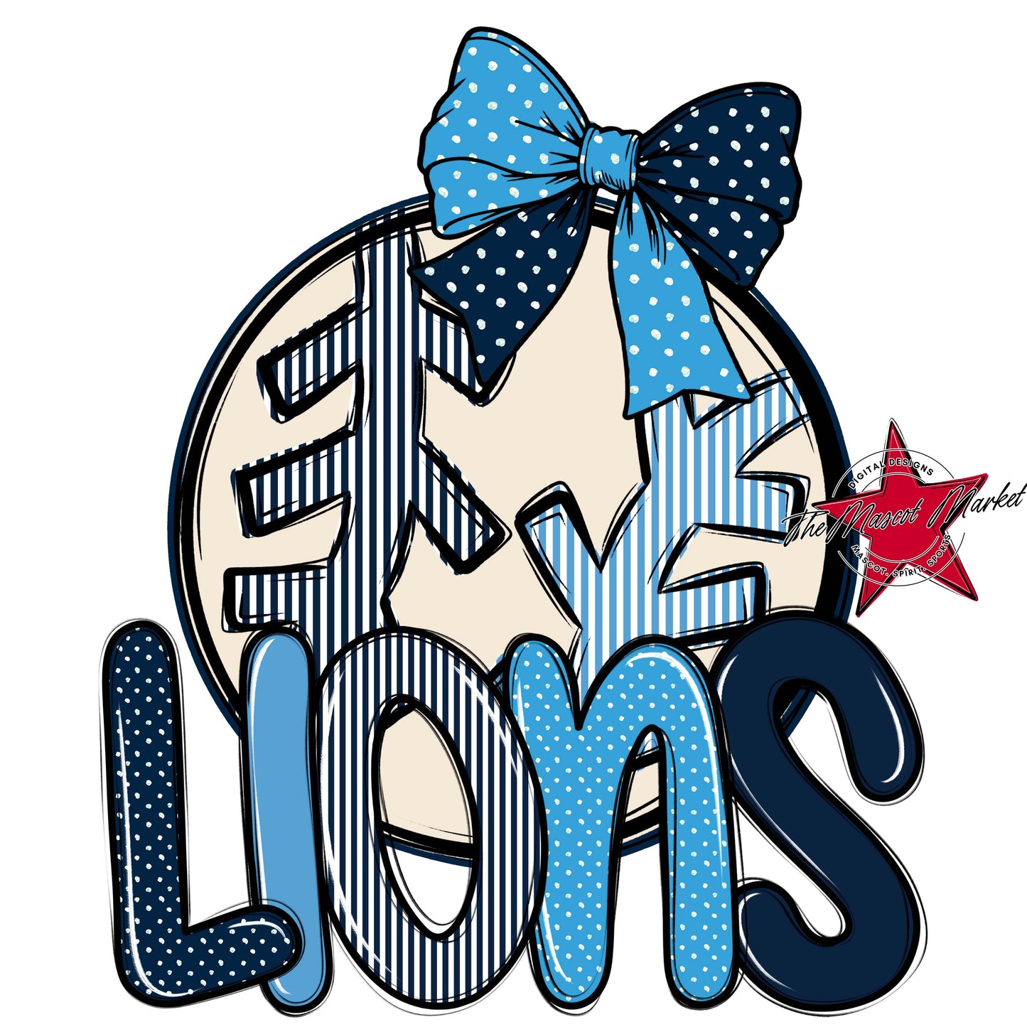 Lions Baseball-Softball Spirit Design-Navy & Carolina Blue