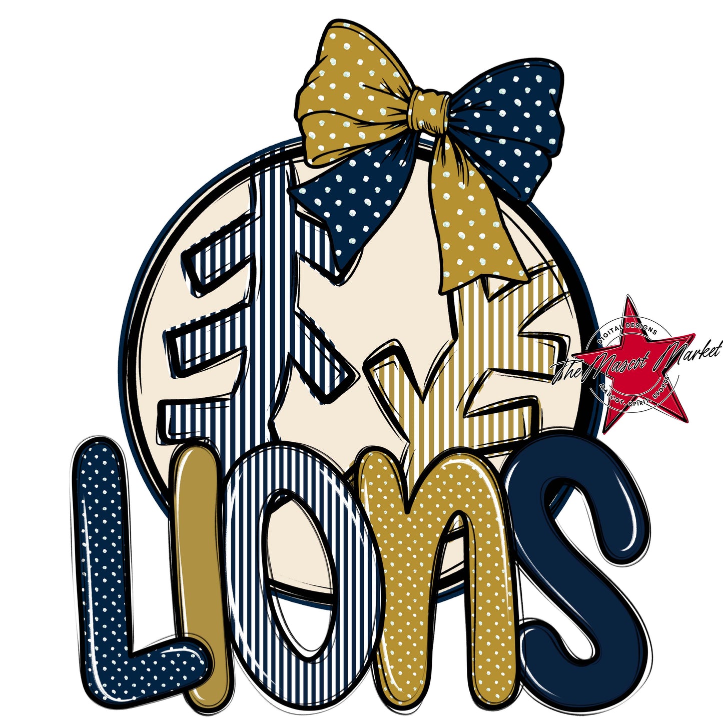 Lions Baseball-Softball Spirit Design-Navy & Gold