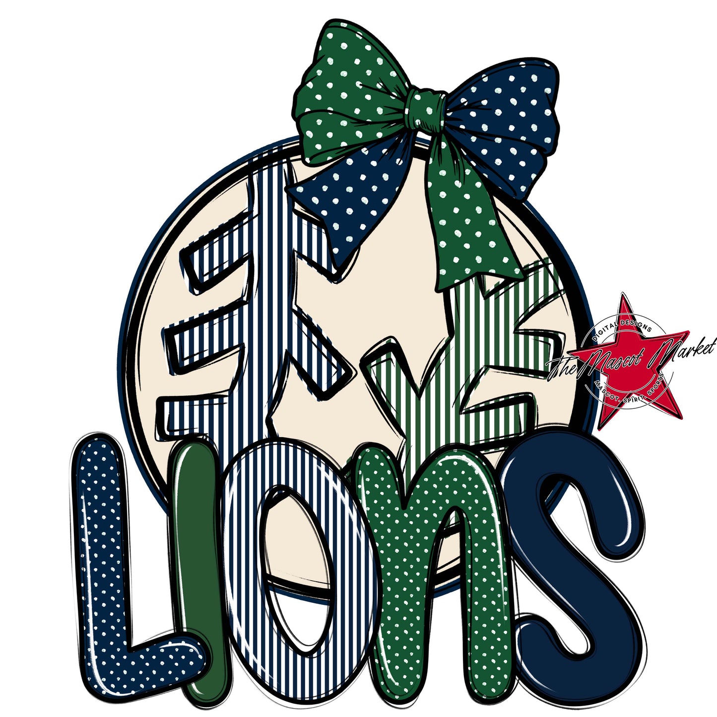 Lions Baseball-Softball Spirit Design-Navy & Green