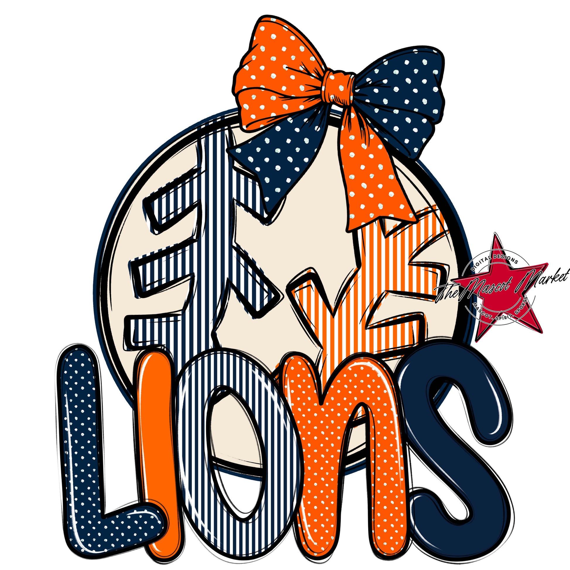 Lions Baseball-Softball Spirit Design-Navy & Orange